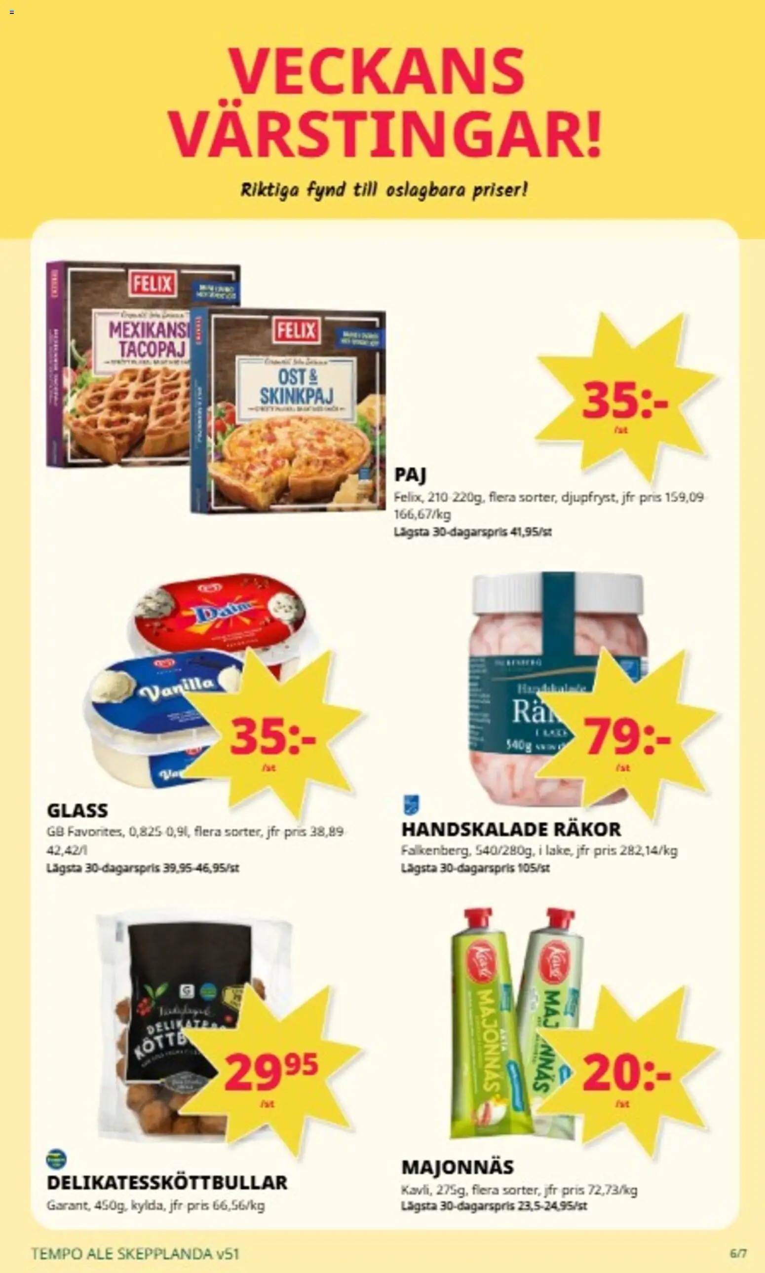 Tempo reklamblad aktuell från 15.12.2025 | Sida: 6 | Produkter: Räkor, Majonnäs, Ost, Glass