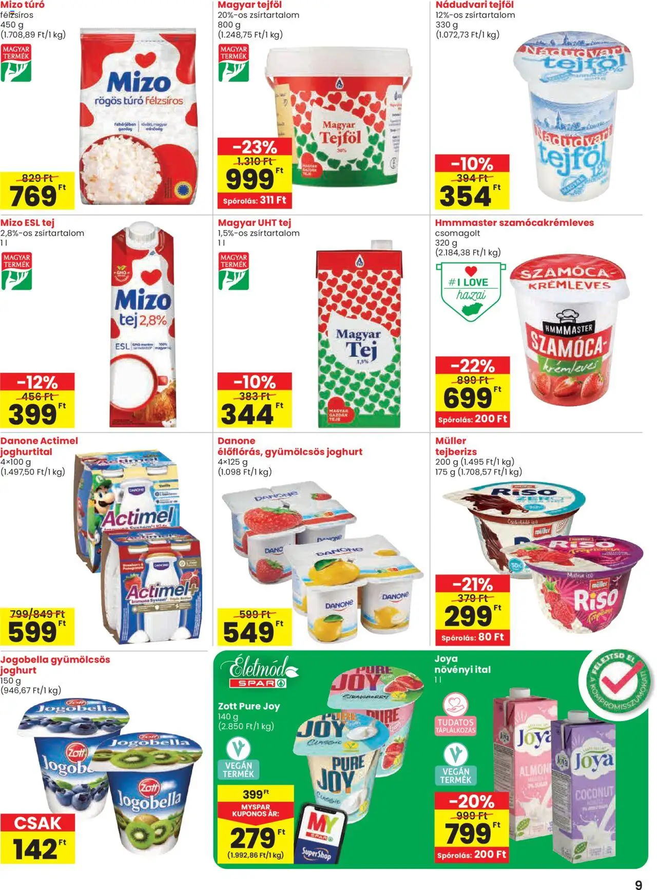 Spar akciós ujság - amely érvényes a következő dátumtól: 18.09.2025 | Oldal: 9 | Termékek: Tejberizs, Actimel, Tej, Vegán