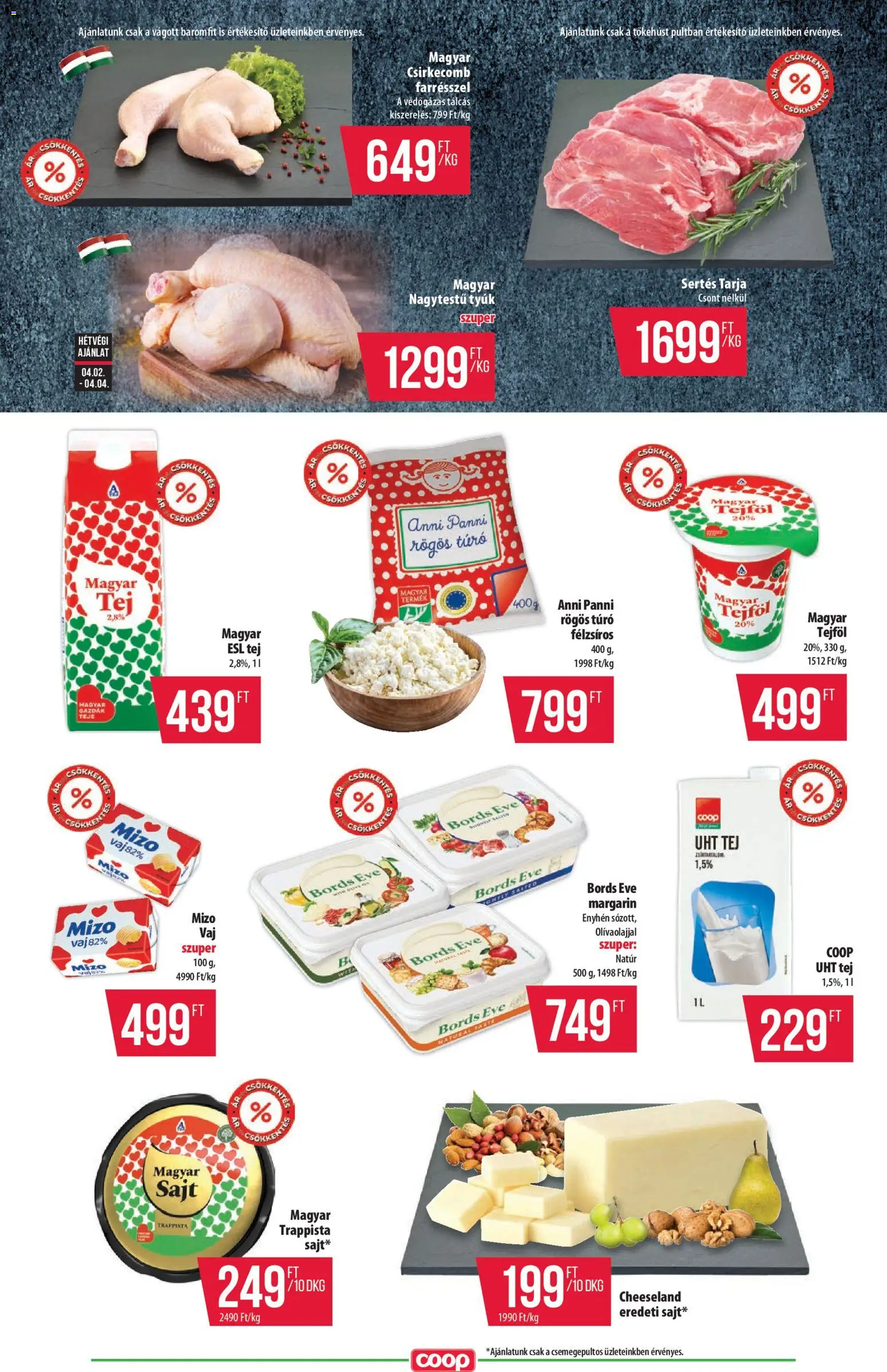 COOP akciós ujság - amely érvényes a következő dátumtól: 02.04.2026 | Oldal: 3 | Termékek: Margarin, Sajt, Túró, Csirkecomb