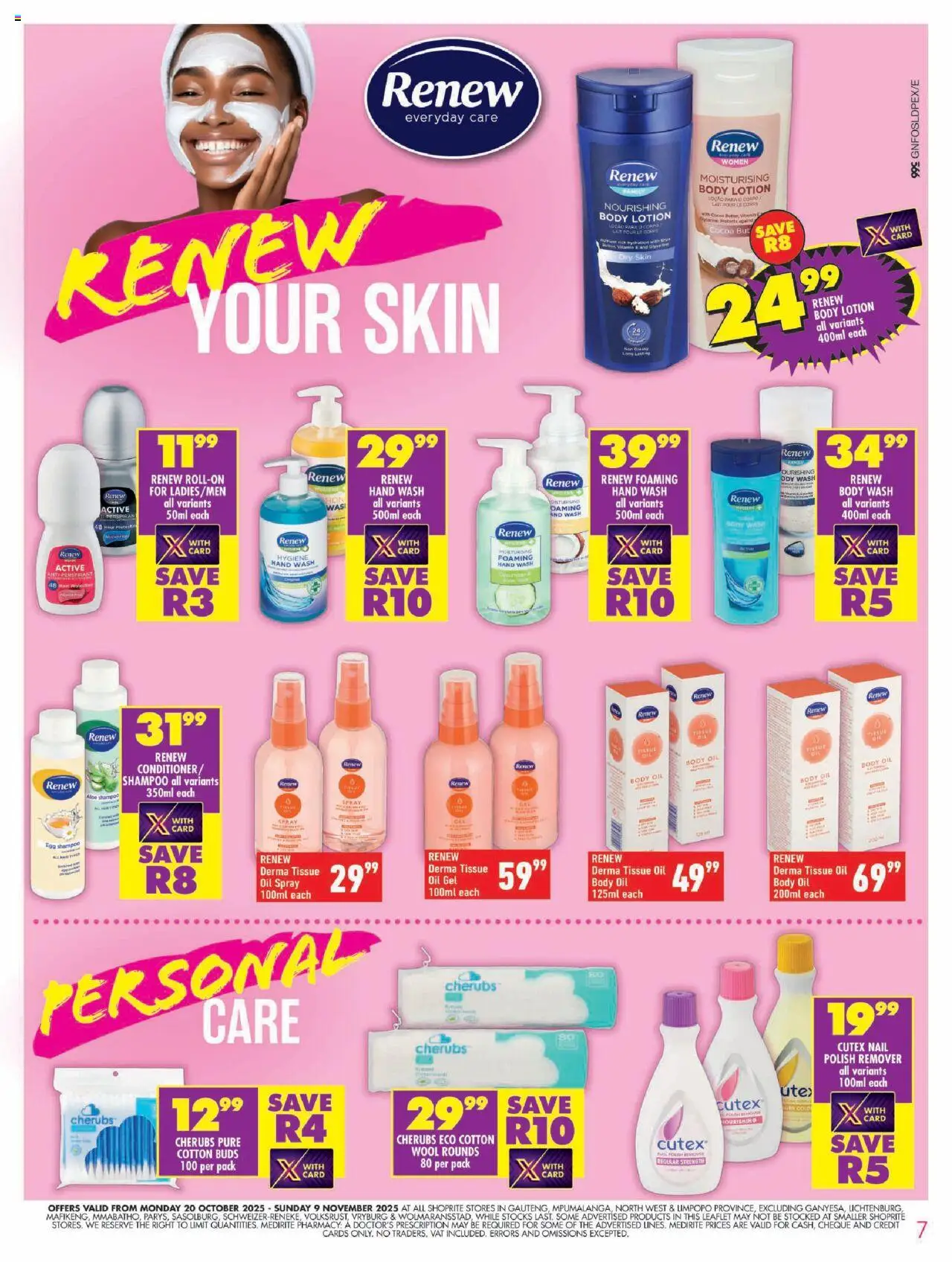 New Shoprite catalogue – valid from 20.10.2025 | Page: 7 | Products: Nail polish, Antiperspirant, Cotton buds, Cutex