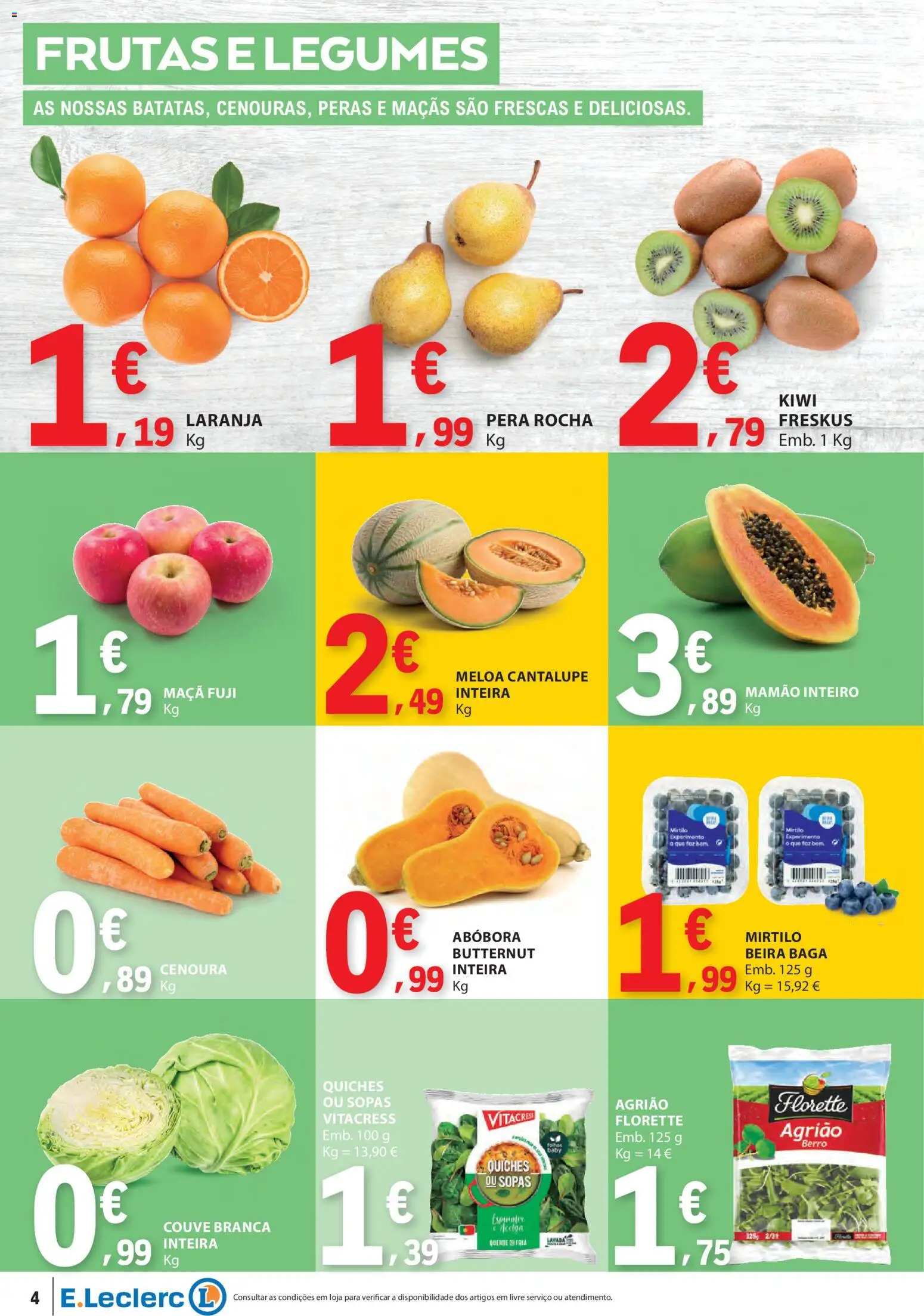 E.Leclerc folheto │ válido de 08.01.2026 | Página: 4 | Produtos: Abóbora, Maçãs, Mamão, Couve