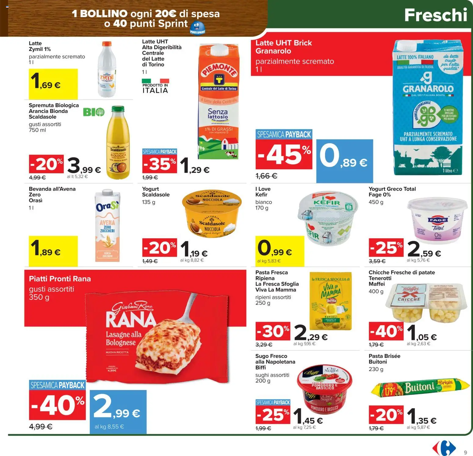 Volantino Carrefour del 27.01.2026 | Pagina: 9 | Prodotti: Yogurt greco, Ravioli, Sugo, Pasta brisée