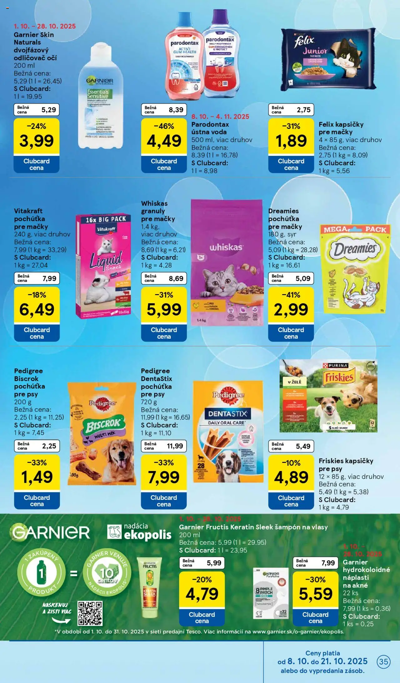 Nové Tesco akcie – leták je platný od 08.10.2025 | Strana: 35 | Produkty: Felix, Šampón, Ústna voda, Whiskas