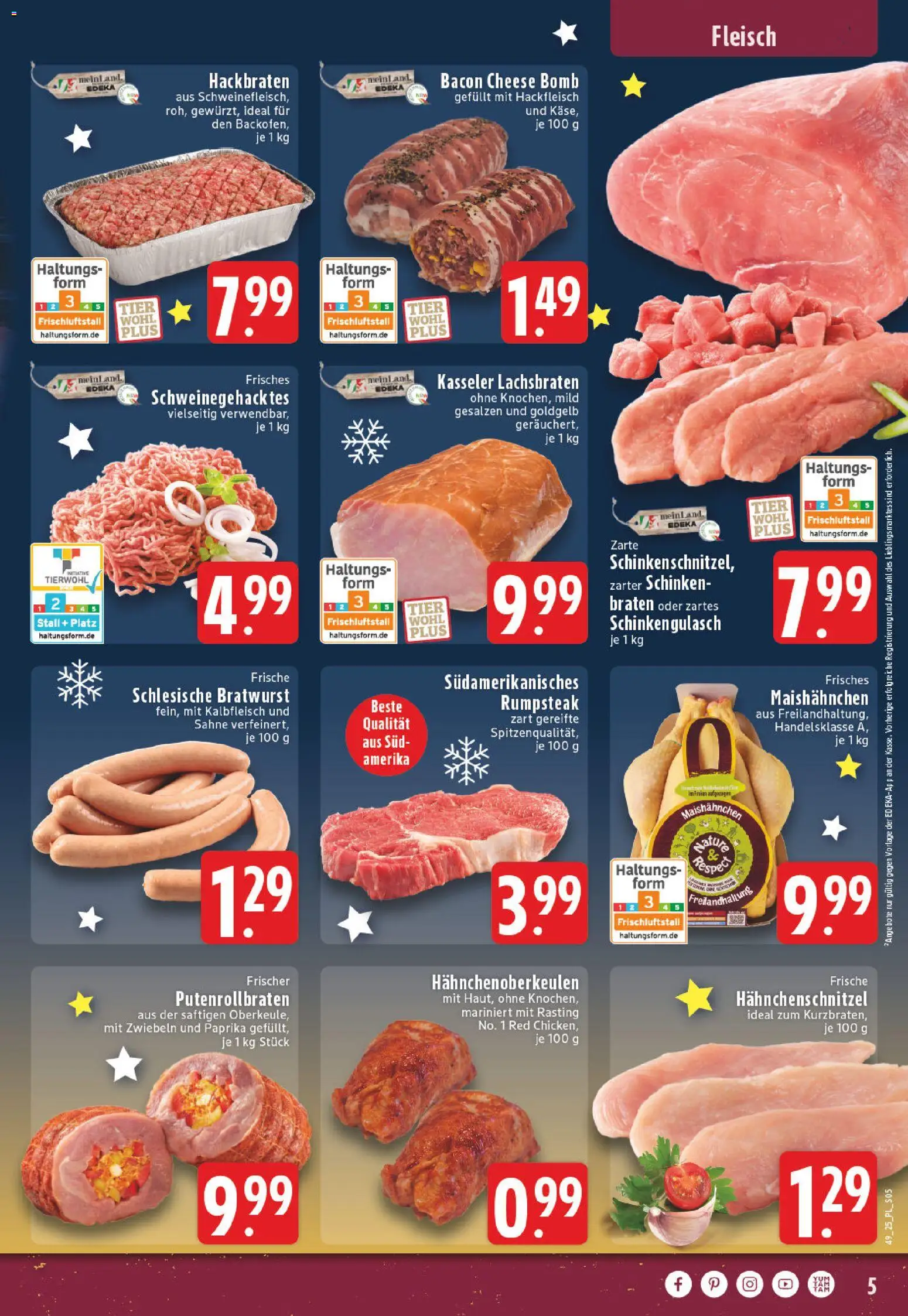 Edeka Prospekt 	 – gültig ab 01.12.2025 | Seite: 5 | Produkte: Bratwurst, Paprika, Steak, Hackfleisch