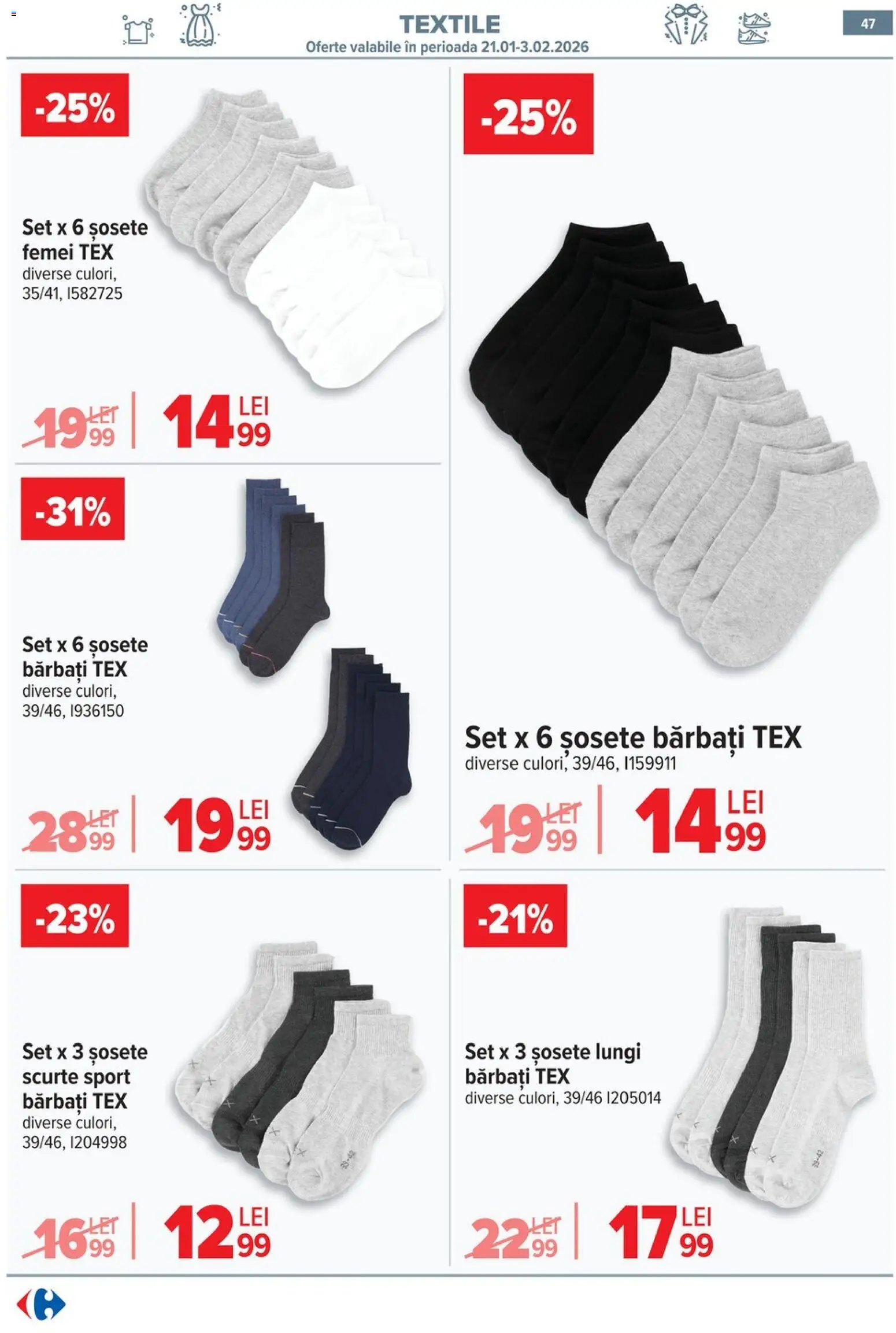 Noul catalog Carrefour – valabil de la 28.01.2026 | Pagină: 47 | Produse: Șosete