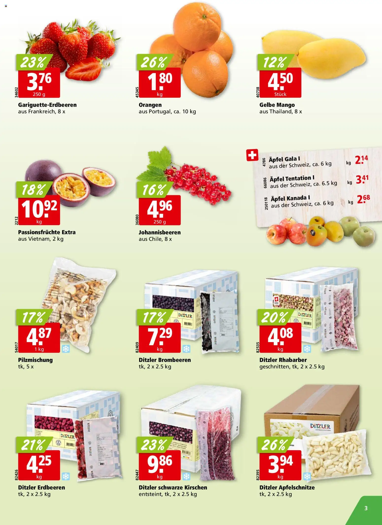 Aligro actionen Chavannes, Matran, Genf, Sitten – gültig ab 16.03.2026 | Seite: 3 | Produkte: Kirschen, Äpfel, Orangen, Mango