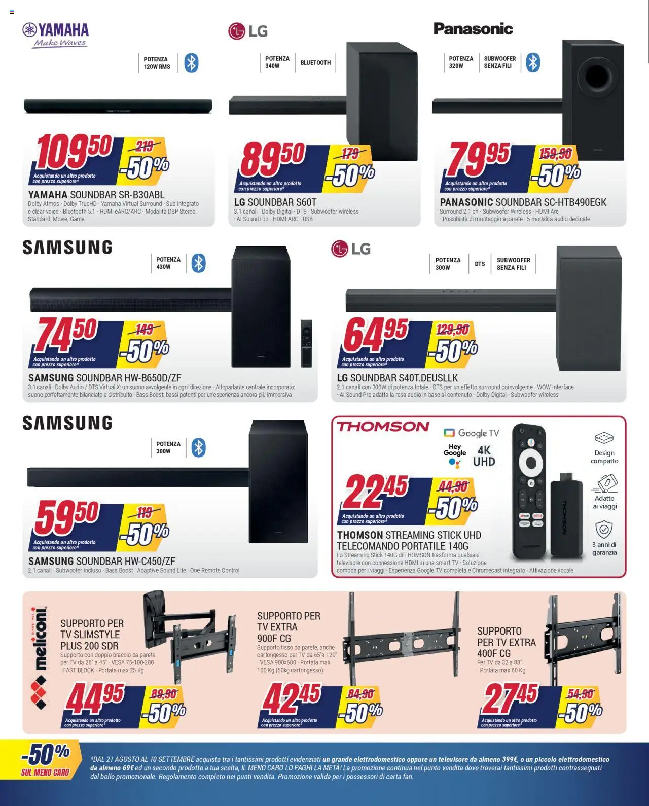 Volantino Trony del 21.08.2025 | Pagina: 9 | Prodotti: Altoparlante, smart TV, Soundbar, Samsung