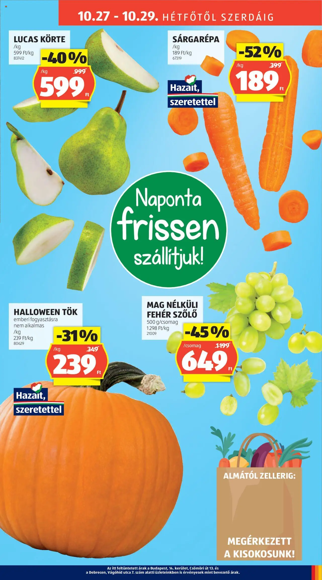 Aldi akciós ujság - amely érvényes a következő dátumtól: 24.10.2025 | Oldal: 35 | Termékek: Szőlő, Körte, Tök, Halloween tök