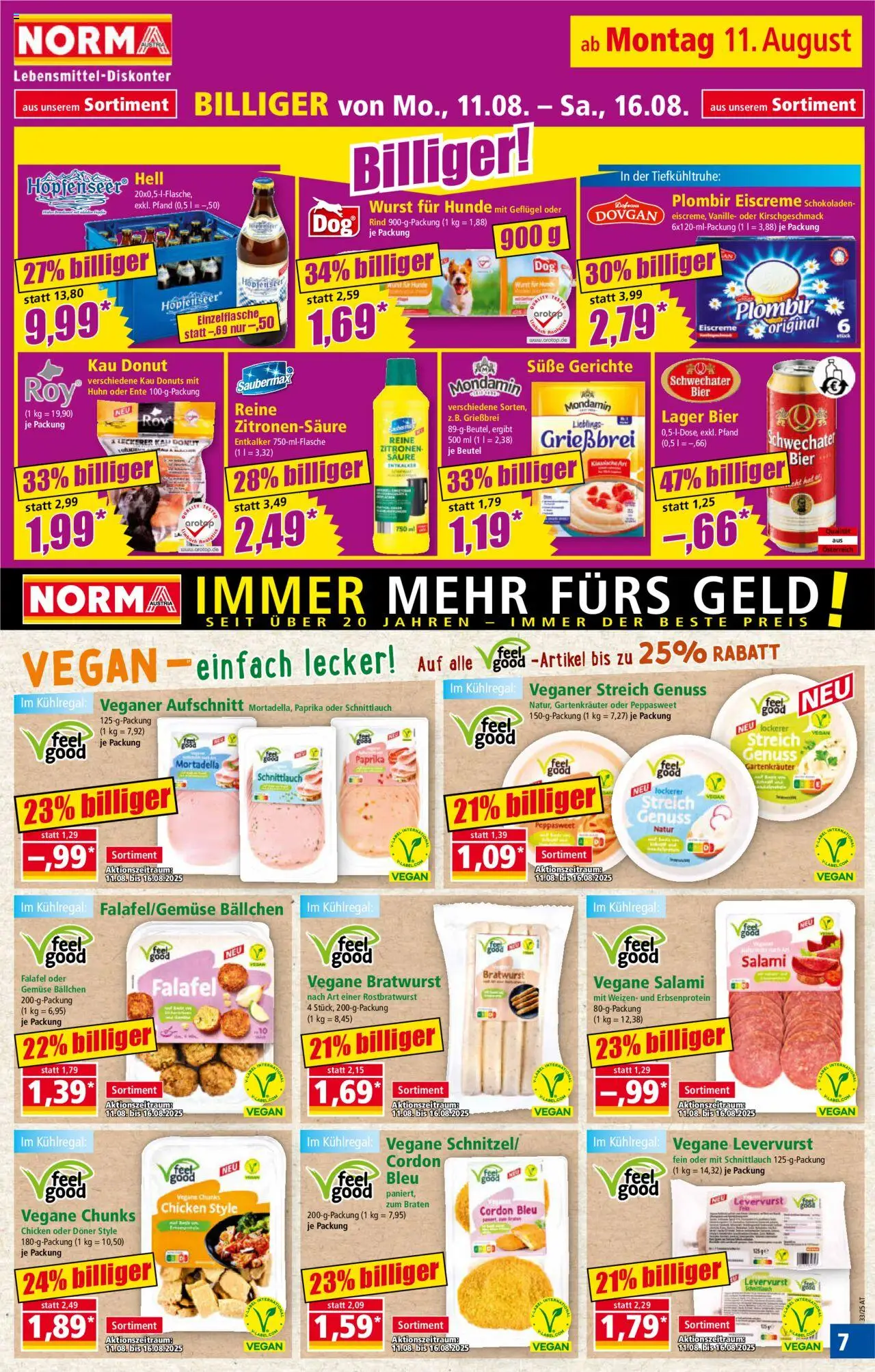 Norma Flugblatt gültig ab 11.08.2025 | Seite: 7 | Produkte: Gemüse, Wurst, Salami, Bier