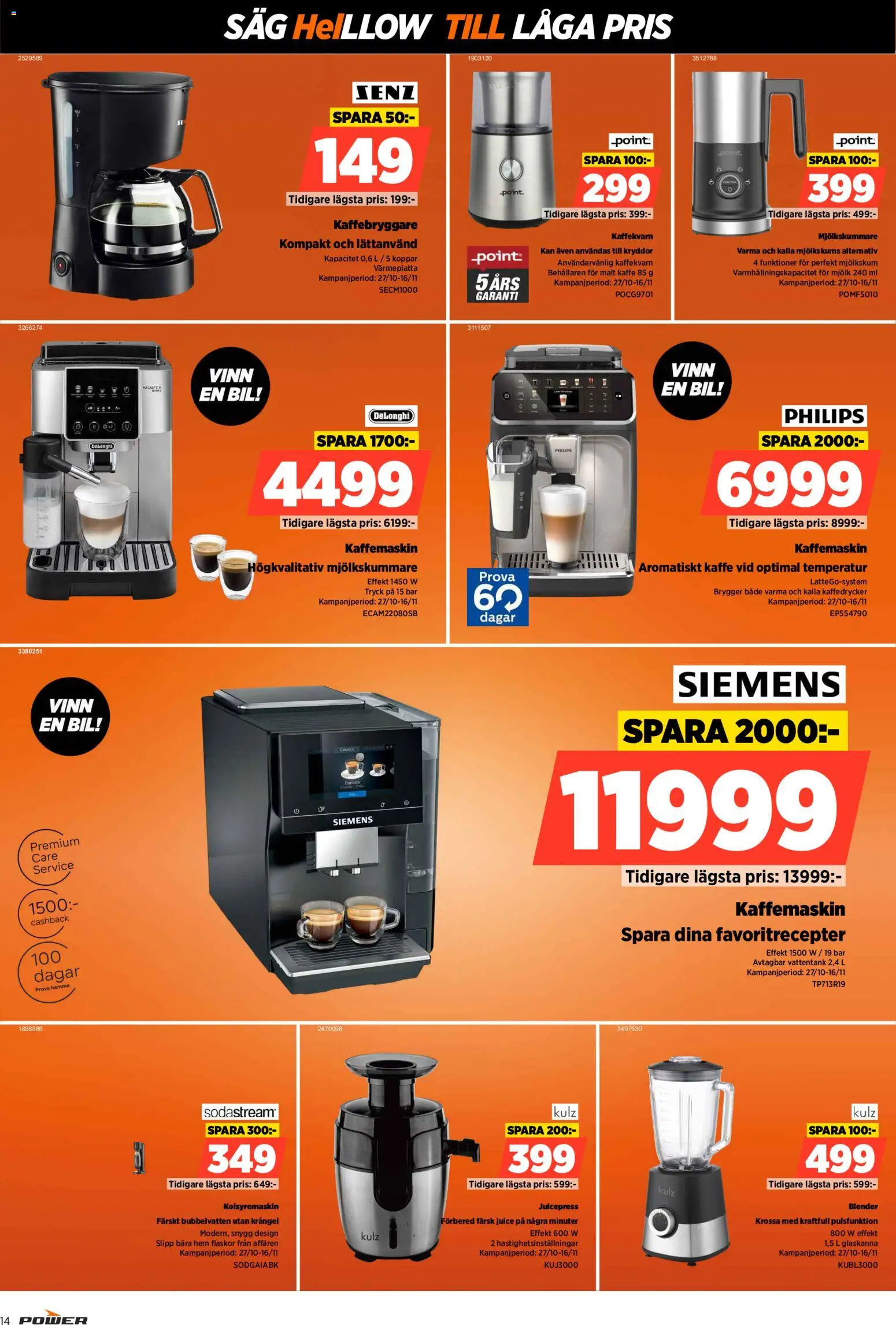Power reklamblad aktuell från 10.11.2025 | Sida: 14 | Produkter: Kaffebryggare, Mjölk, Juice, Kolsyremaskin