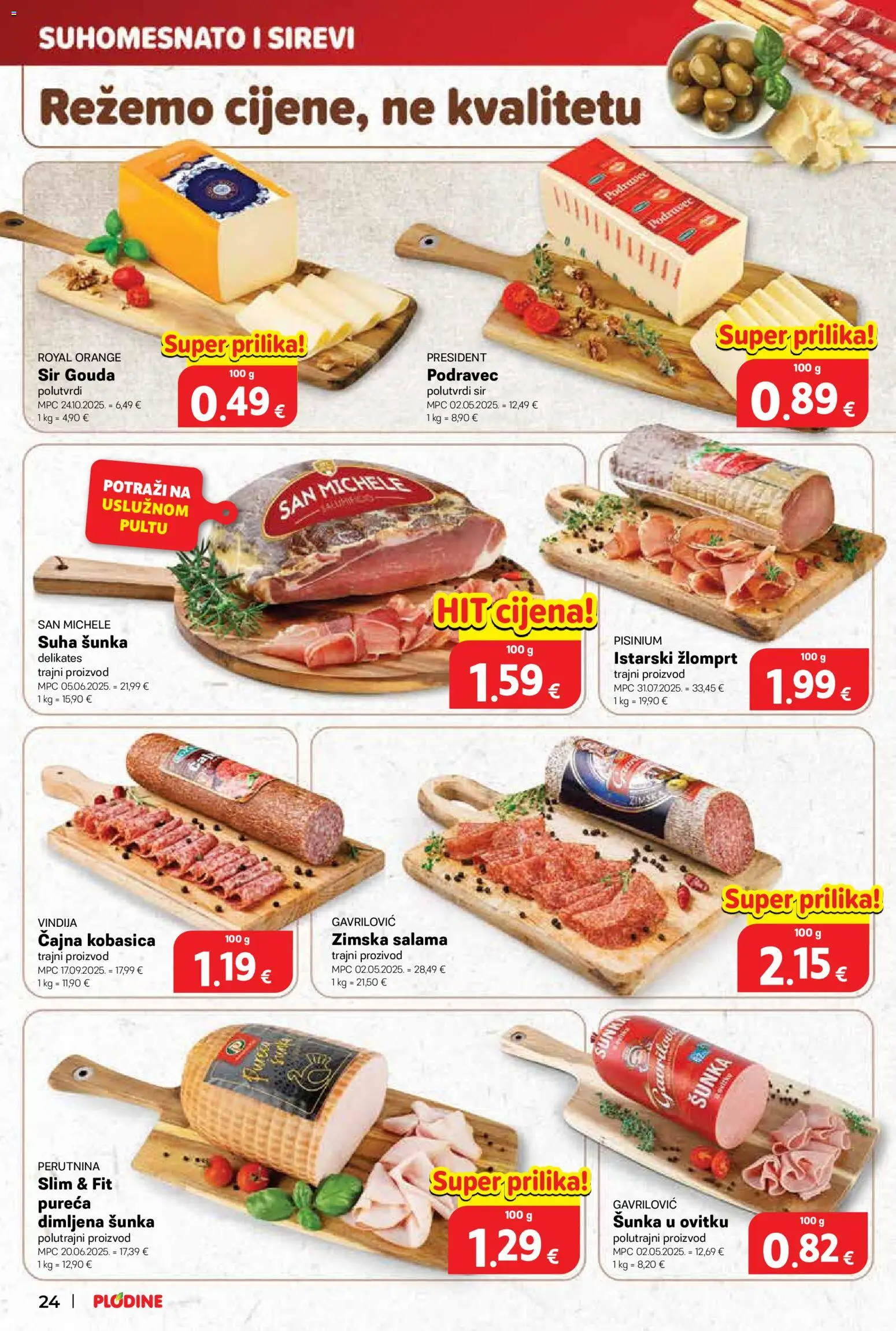 Plodine katalog | vrijedi od 12.11.2025 | Stranica: 24 | Proizvodi: Vindija, Sir, Salama, Kobasica
