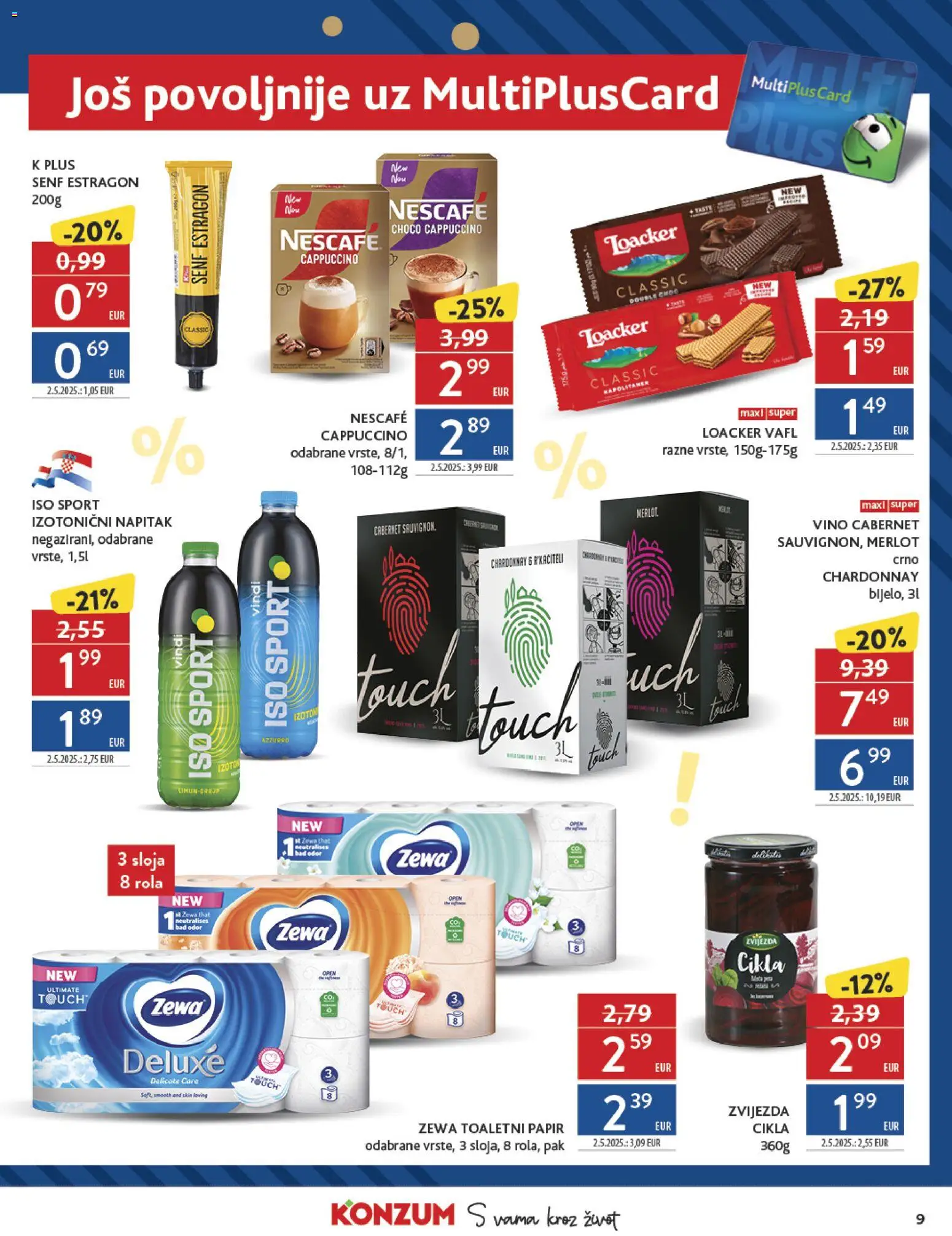 Konzum katalog | vrijedi od 26.11.2025 | Stranica: 9 | Proizvodi: Vino, Toaletni papir, Zewa, Cappuccino
