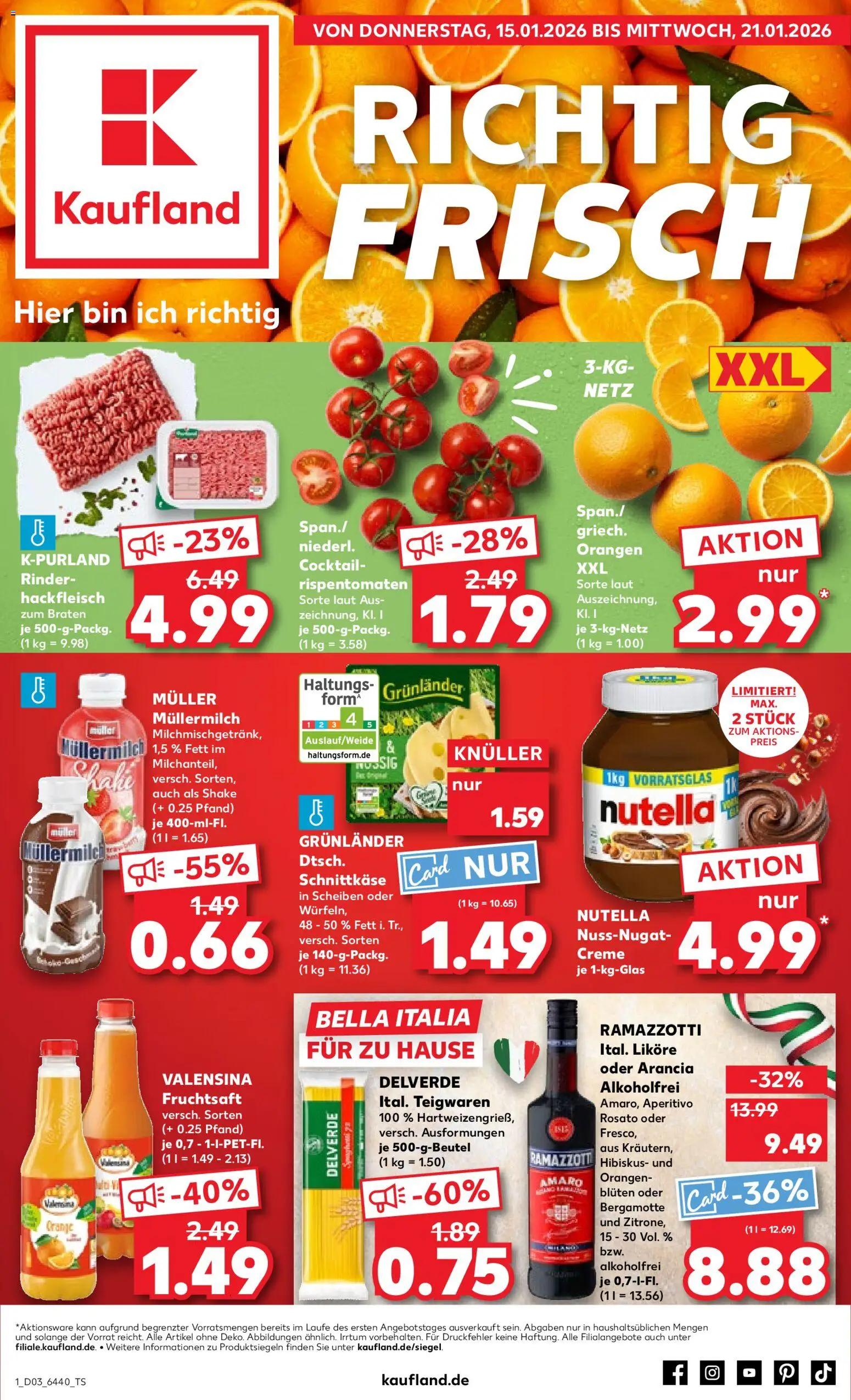 Kaufland prospekt Hannover	 – gültig ab 15.01.2026 | Seite: 1 | Produkte: Valensina, Grunlander, Pasta, Fruchtsaft