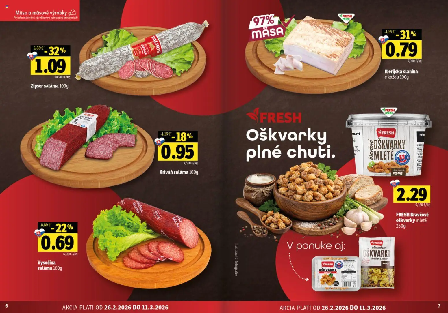 Nové Fresh akcie – leták je platný od 26.02.2026 | Strana: 4 | Produkty: Saláma, Slanina