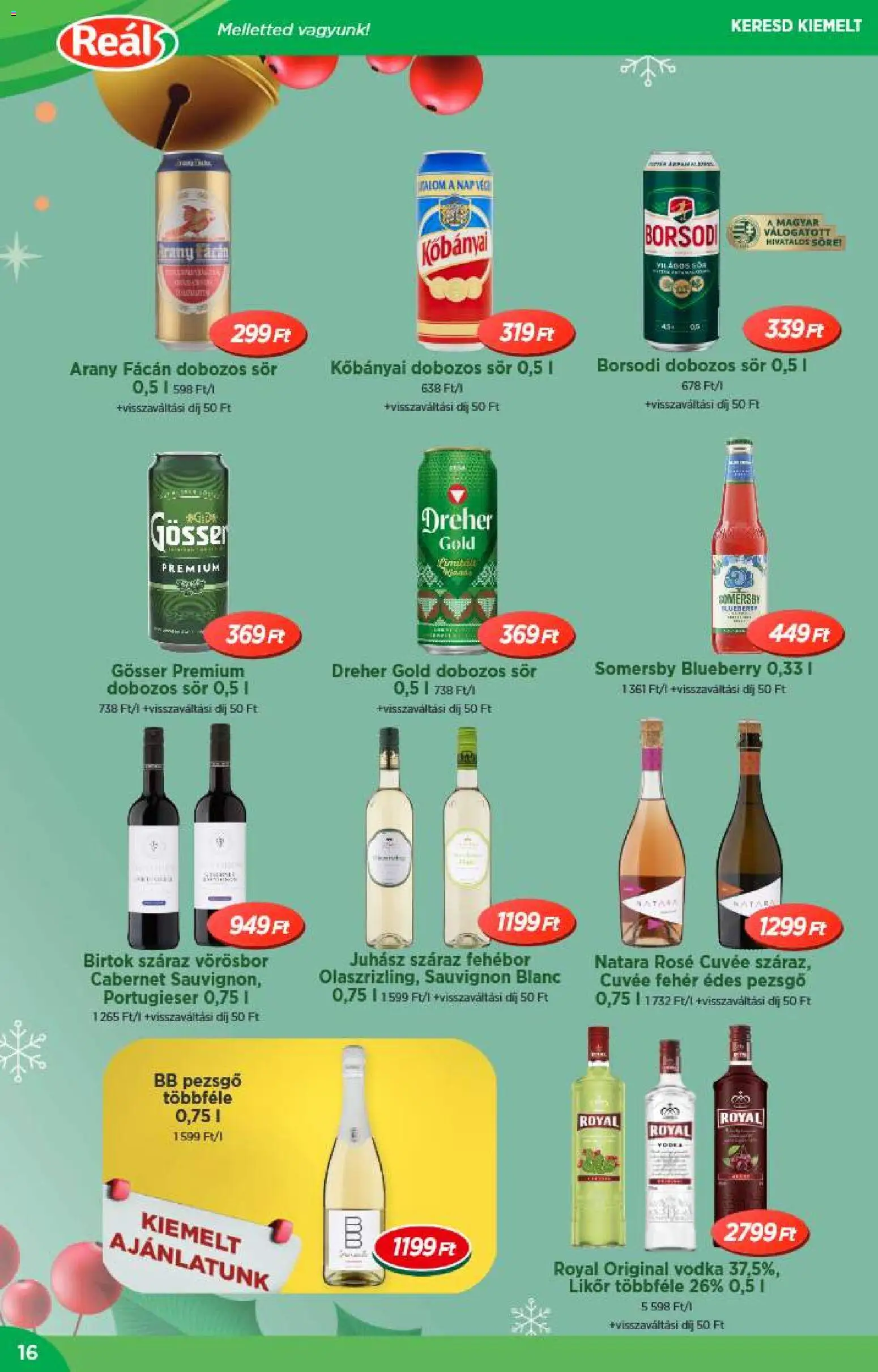 Reál akciós ujság - amely érvényes a következő dátumtól: 26.11.2025 | Oldal: 16 | Termékek: Pezsgő, Gösser, Sör, Likőr
