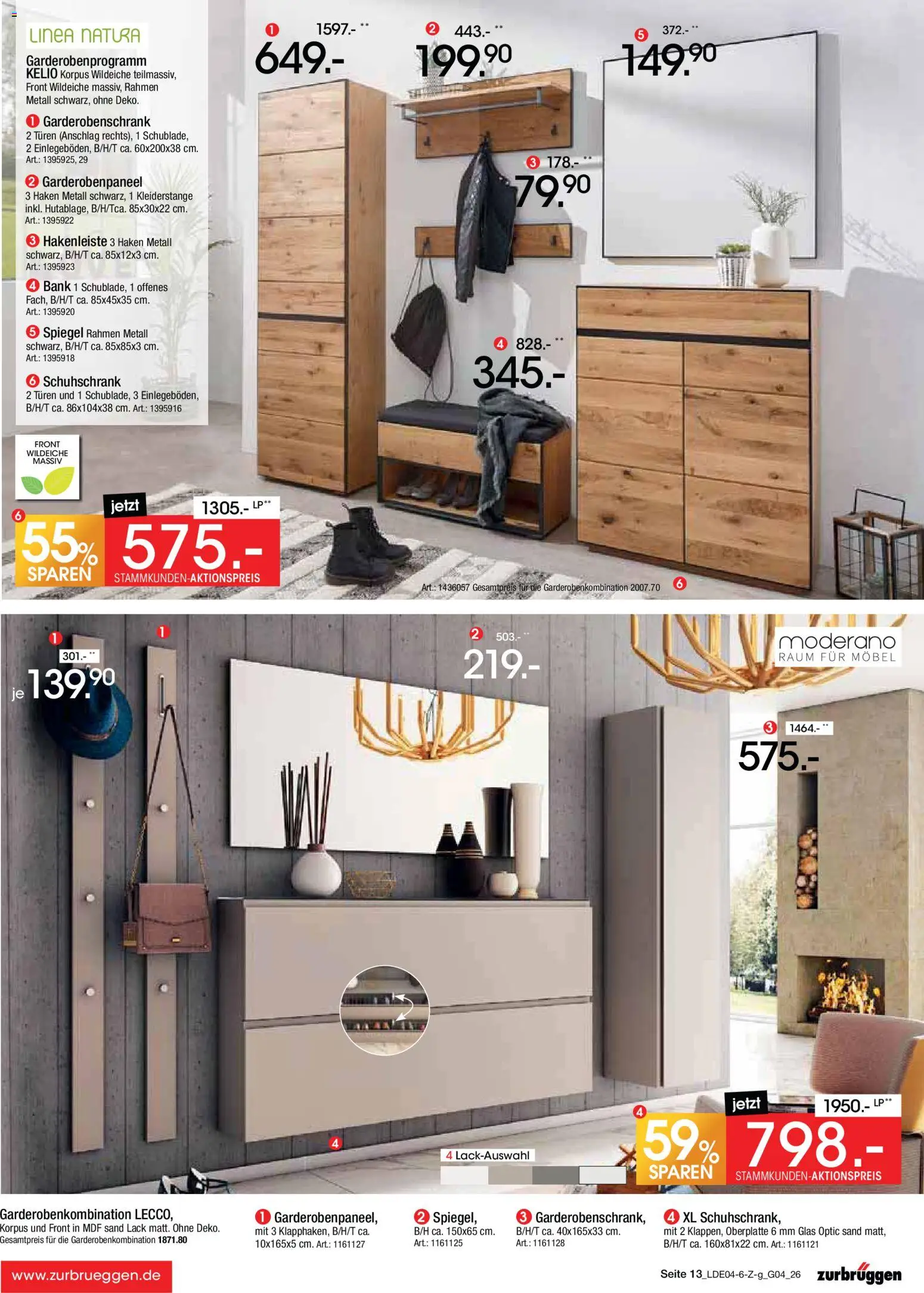 Zurbrüggen Italienische Wochen – gültig ab 11.04.2026 | Seite: 13 | Produkte: Spiegel, Garderobenschrank, Hakenleiste