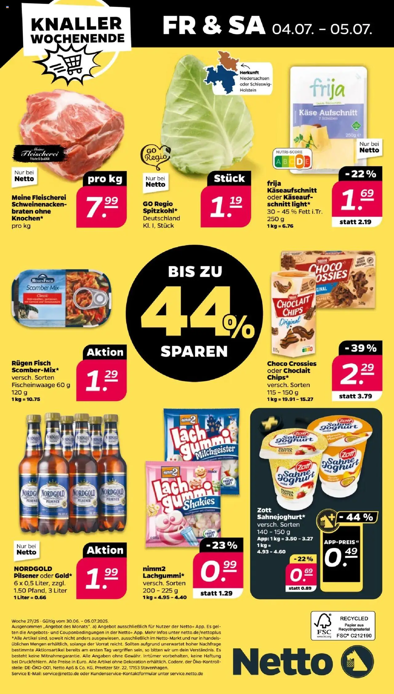 Netto Prospekt 	 - gültig ab dem 30.06.2025 | Seite: 32 | Produkte: Schweinenacken, Fisch, Chips, Sahne