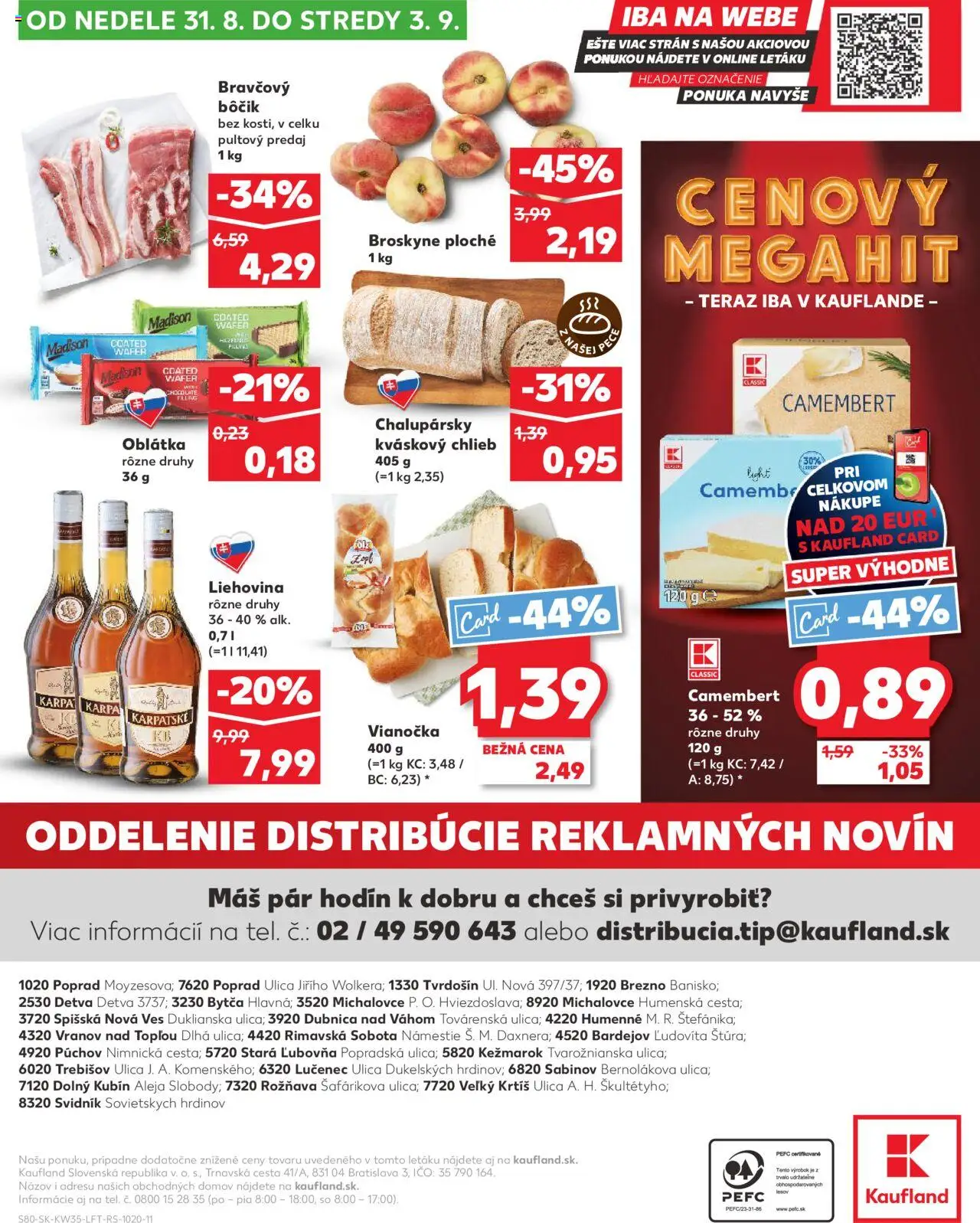 Kaufland Lučenec │ platný od 28.08.2025 | Strana: 80 | Produkty: Chlieb, Vianočka, Bravčový bôčik, Broskyne