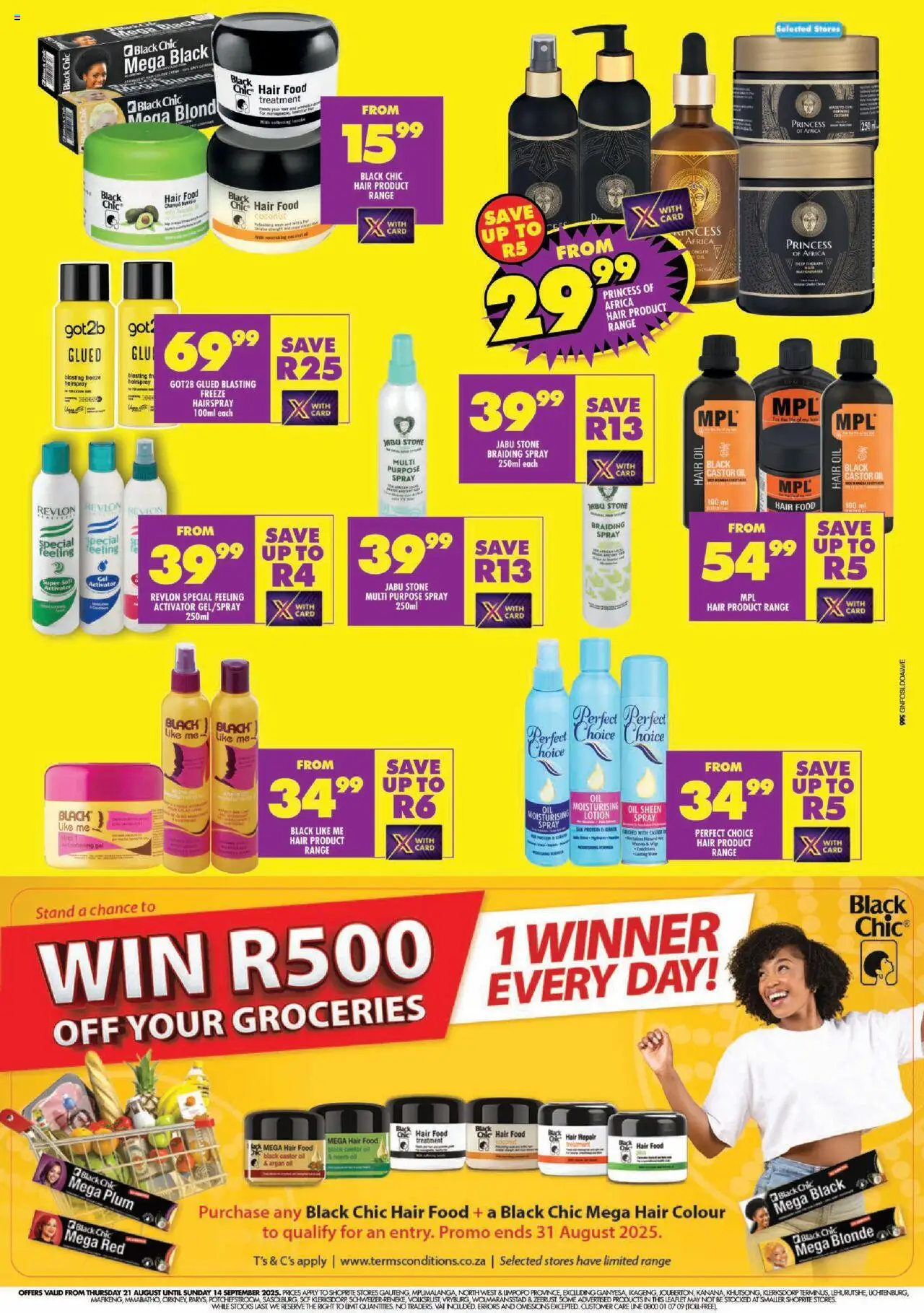 Shoprite Gauteng - Hair and Beauty │ valid from 21.08.2025 | Page: 2 | Products: Shirt, Hair colour, Oil, Hair oil