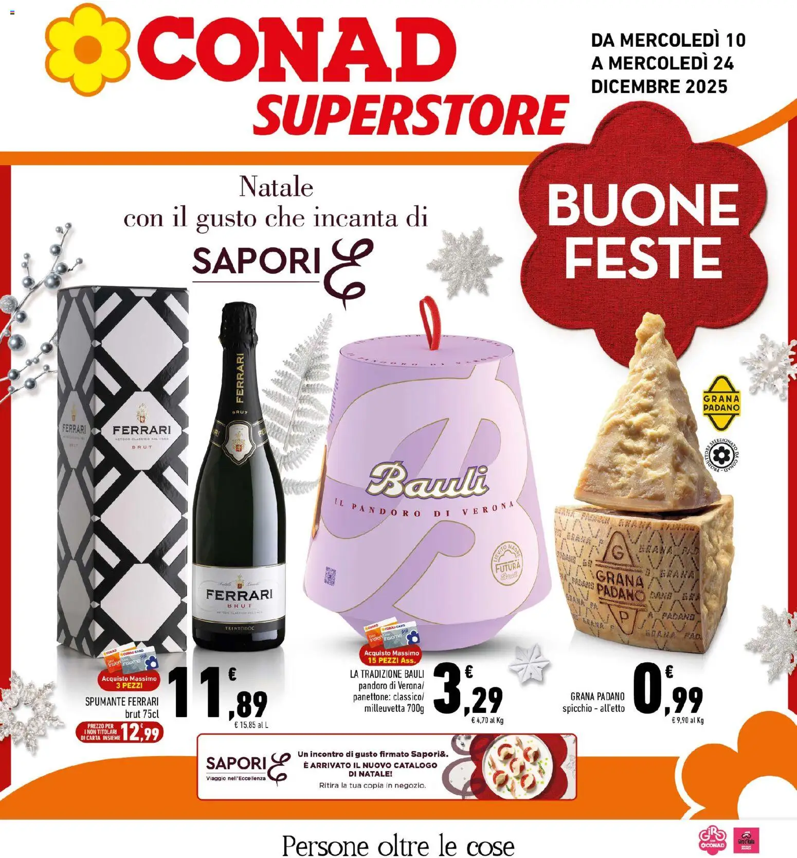 Volantino Conad del 10.12.2025 | Pagina: 1 | Prodotti: Pandoro, Panettone, Spumante, Grana Padano
