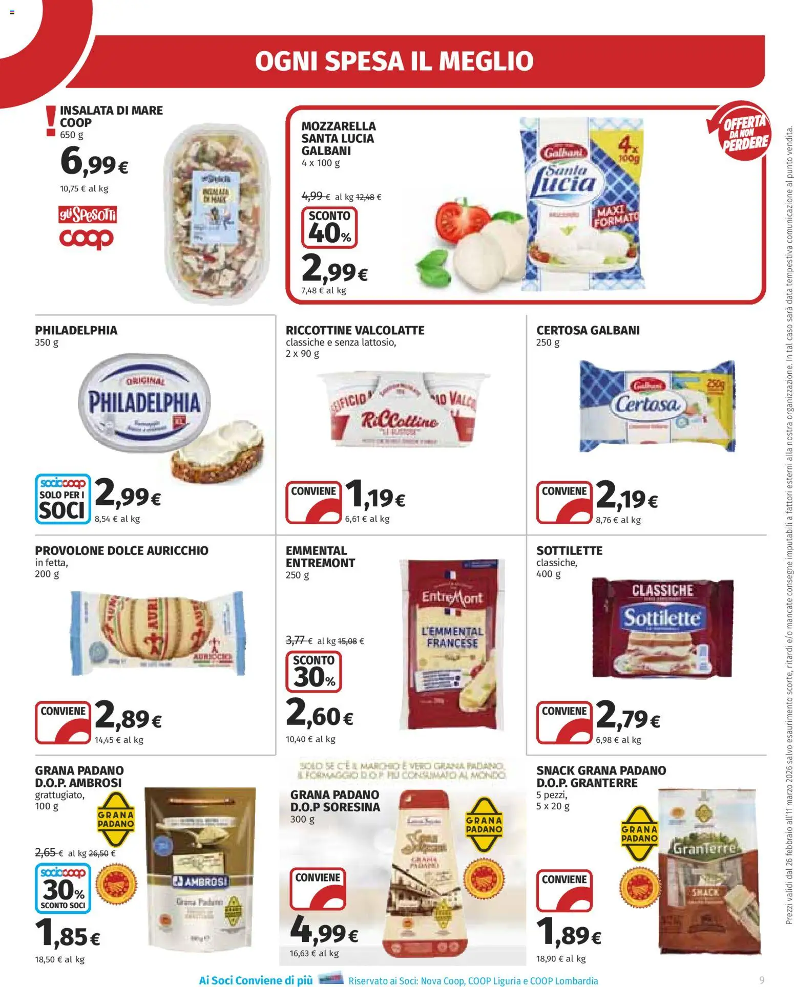Volantino Ipercoop del 26.02.2026 | Pagina: 9 | Prodotti: Provolone, Mozzarella, Data, Emmental