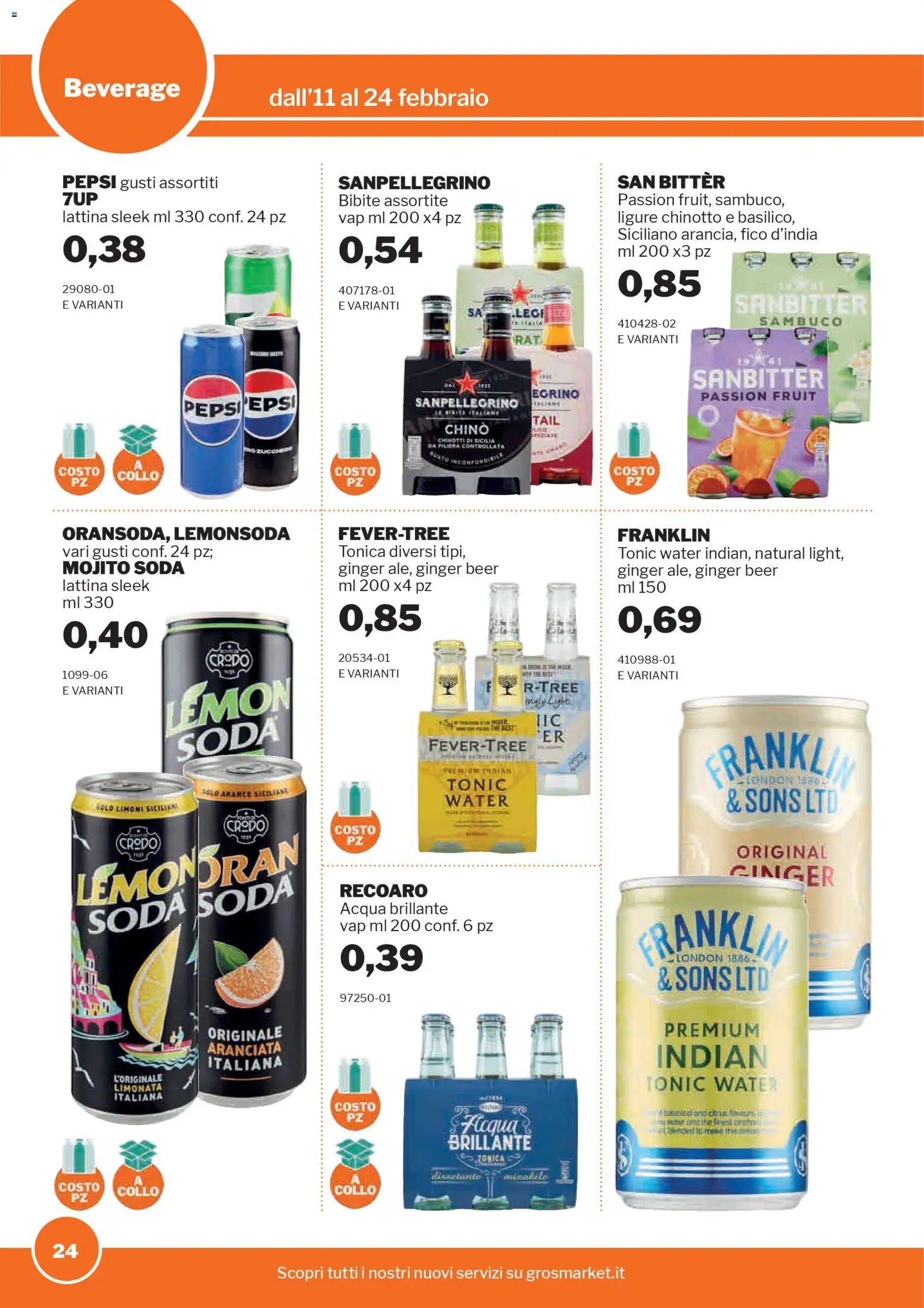Volantino Sogegross del 11.02.2026 | Pagina: 24 | Prodotti: Chinotto, Limonata, Acqua, Bibite