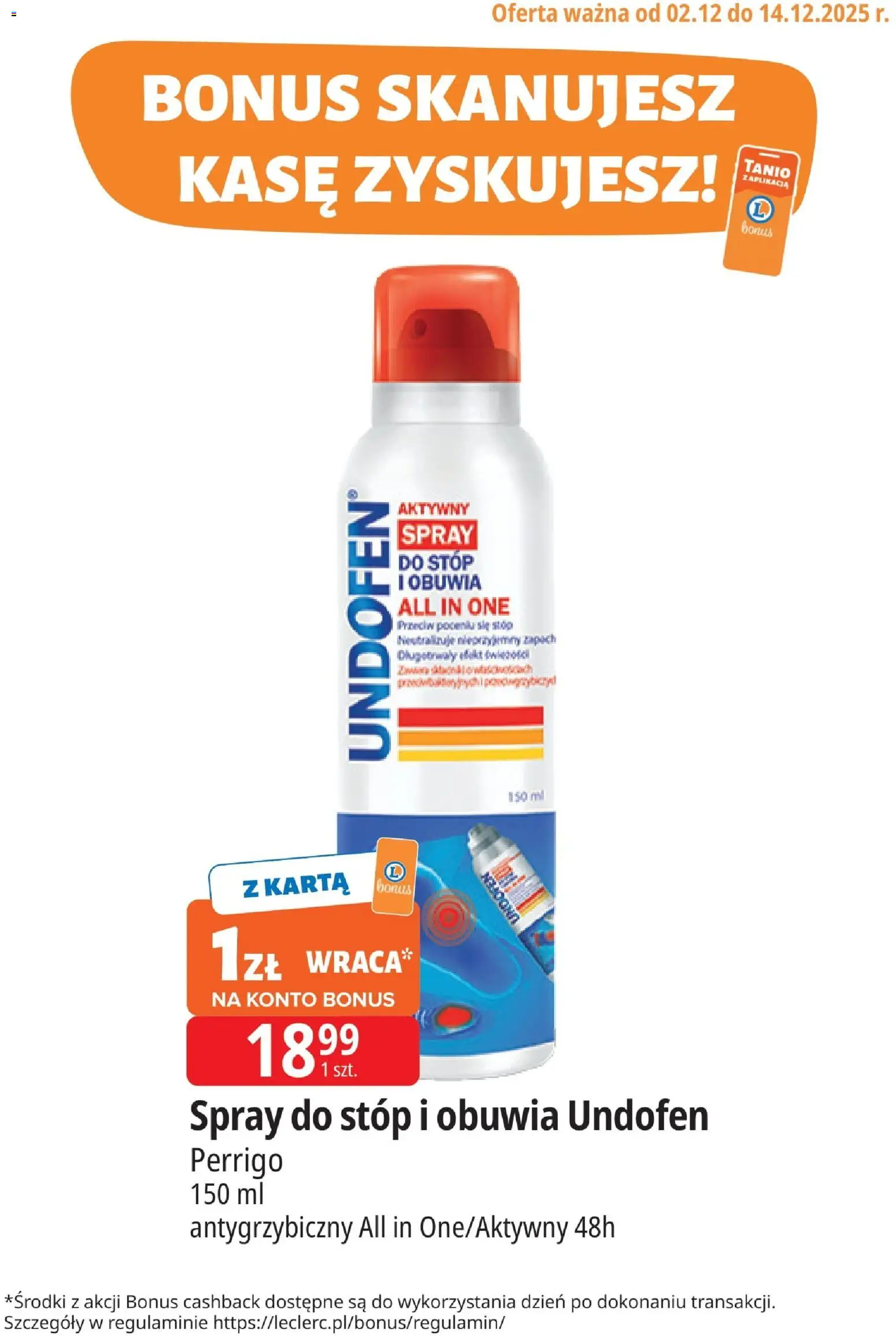 E.Leclerc Gazetka - Warszawa Bielany kupony dodatkowe od 02.12.2025 | Strona: 1 | Produkty: Karta, Spray do stóp