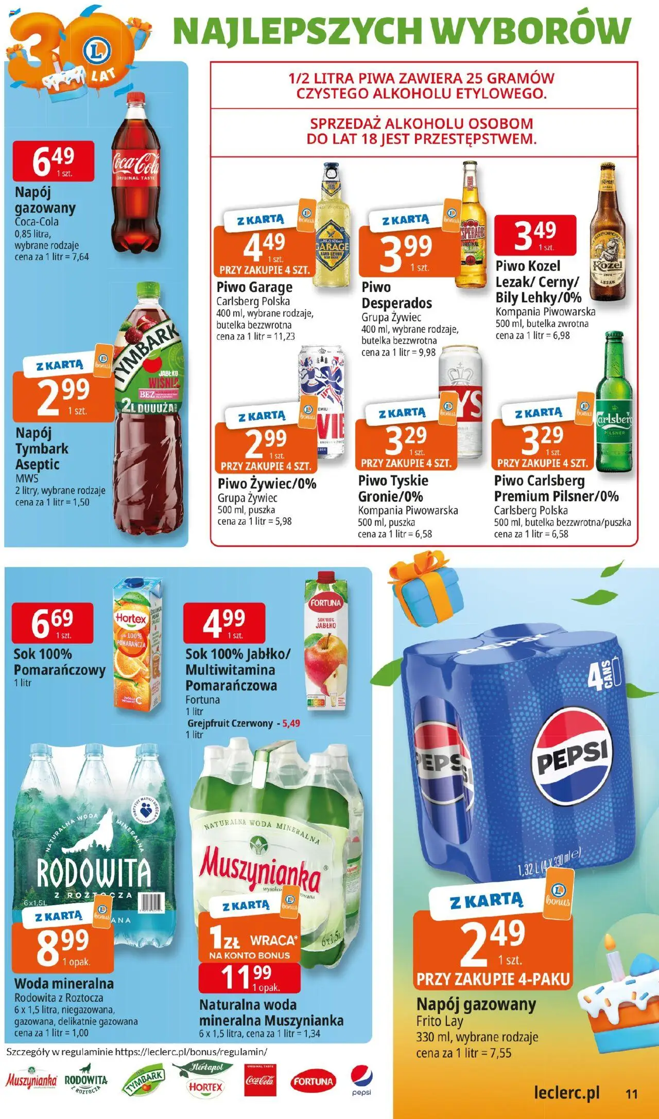 E.Leclerc Gazetka - Elbląg od 30.09.2025 | Strona: 11 | Produkty: Leżak, Sok, Piwo kozel, Woda