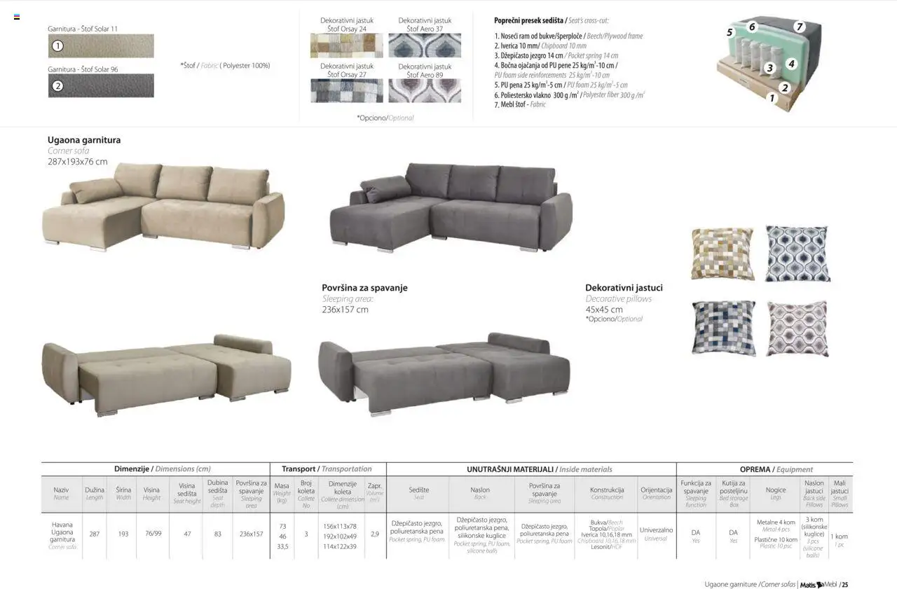 Matis katalog - važi od 01.01.2025 | Strana: 27 | Proizvode: Jastuk, PC, Kutija, Ugaona garnitura