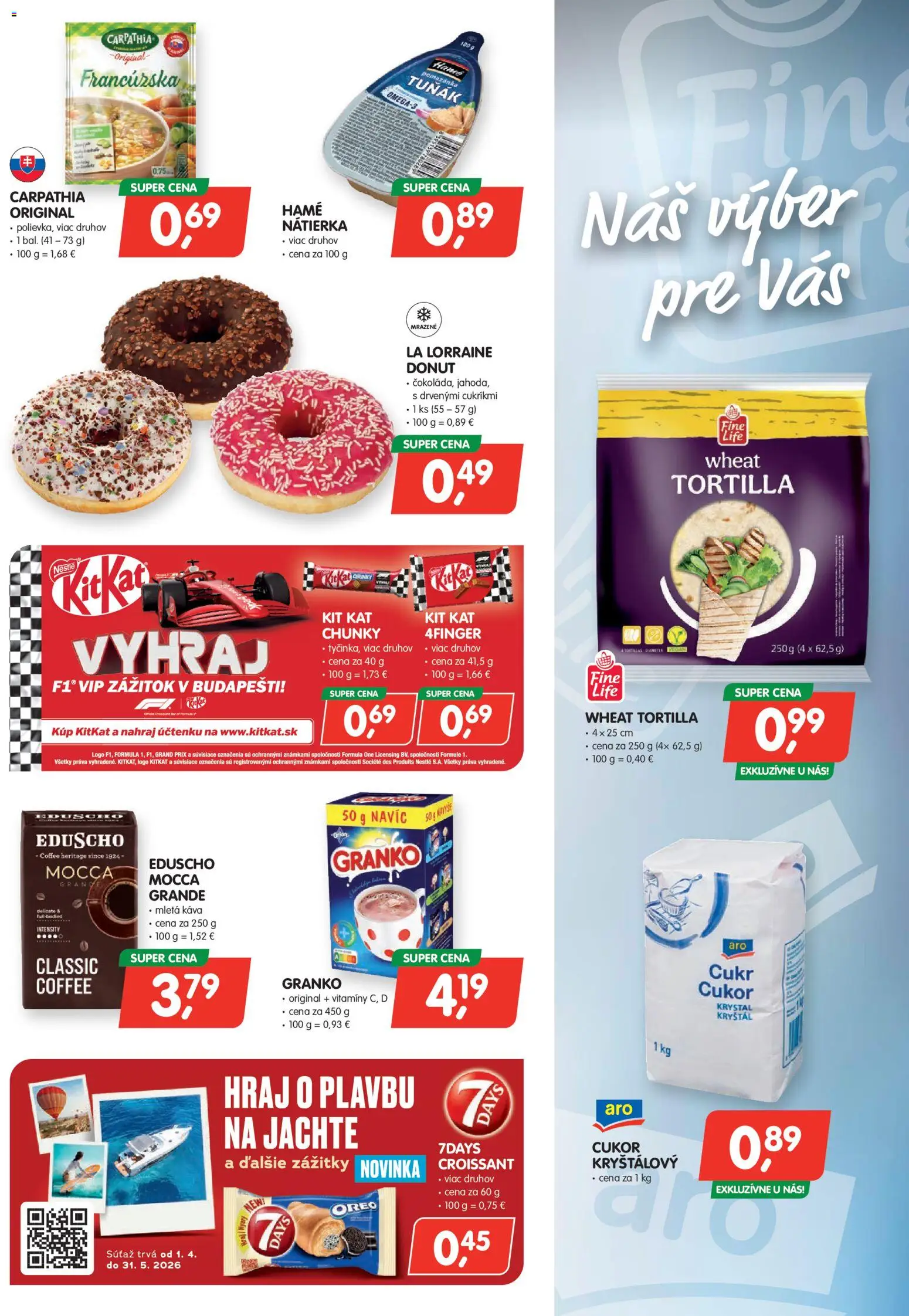 Nové Môj obchod akcie – leták je platný od 10.04.2026 | Strana: 3 | Produkty: Káva, Donut, Cukor, Granko