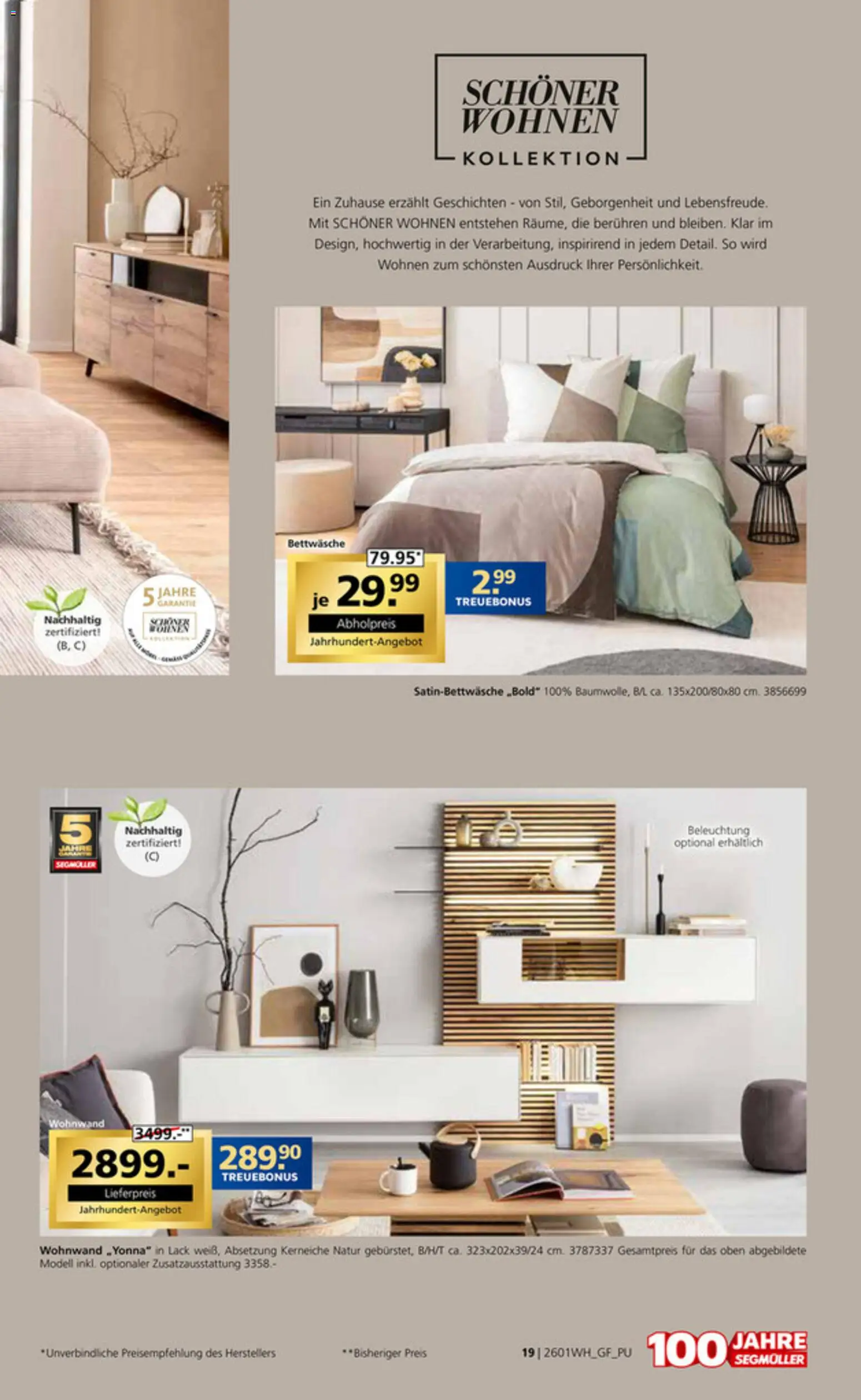 Segmüller Wohndesign – gültig ab 24.12.2025 | Seite: 19 | Produkte: Wohnwand, Bettwäsche