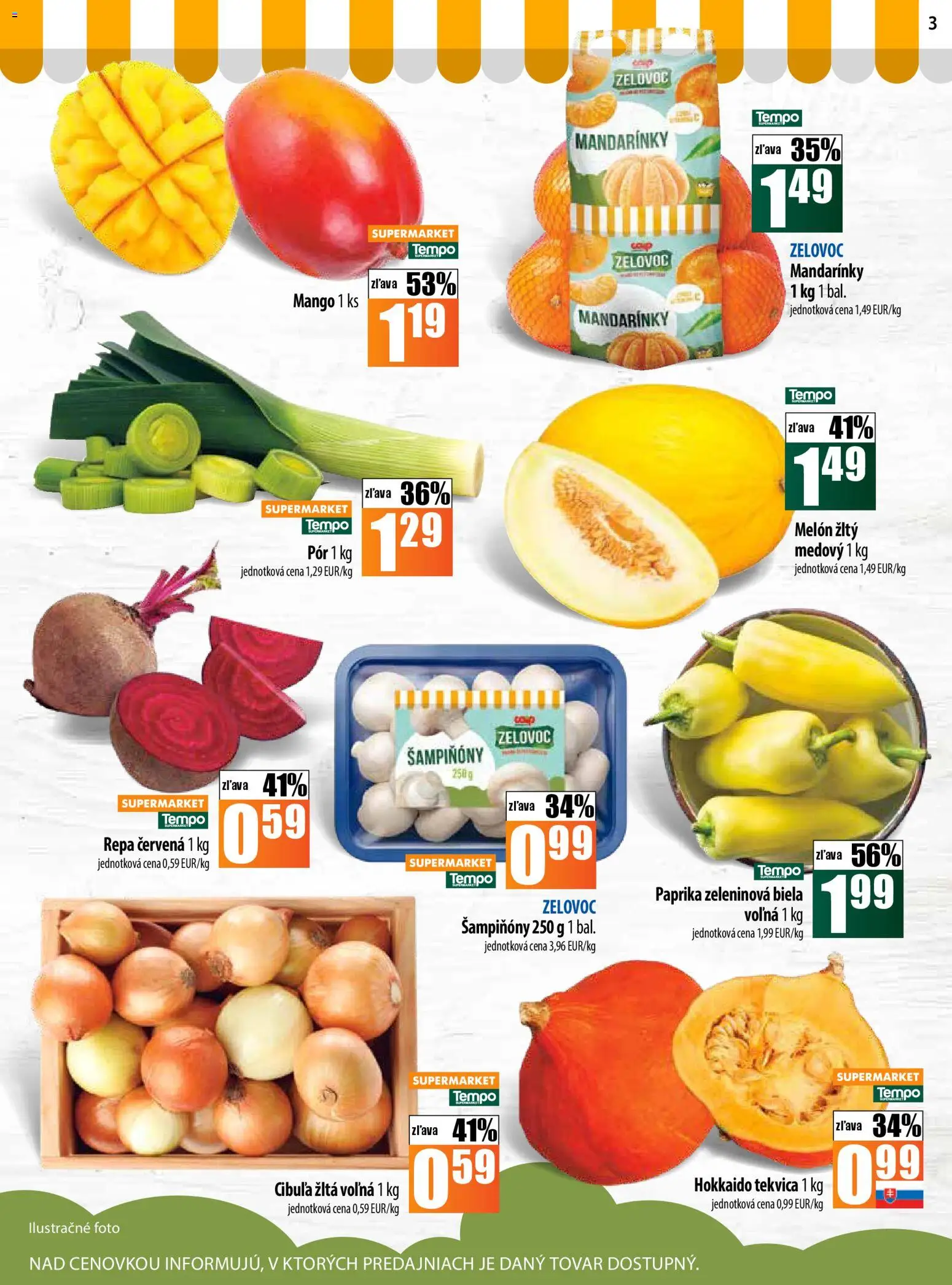 Nové COOP Jednota akcie – leták je platný od 27.11.2025 | Strana: 3 | Produkty: Mandarinky, Cibuľa, Mango, Melón