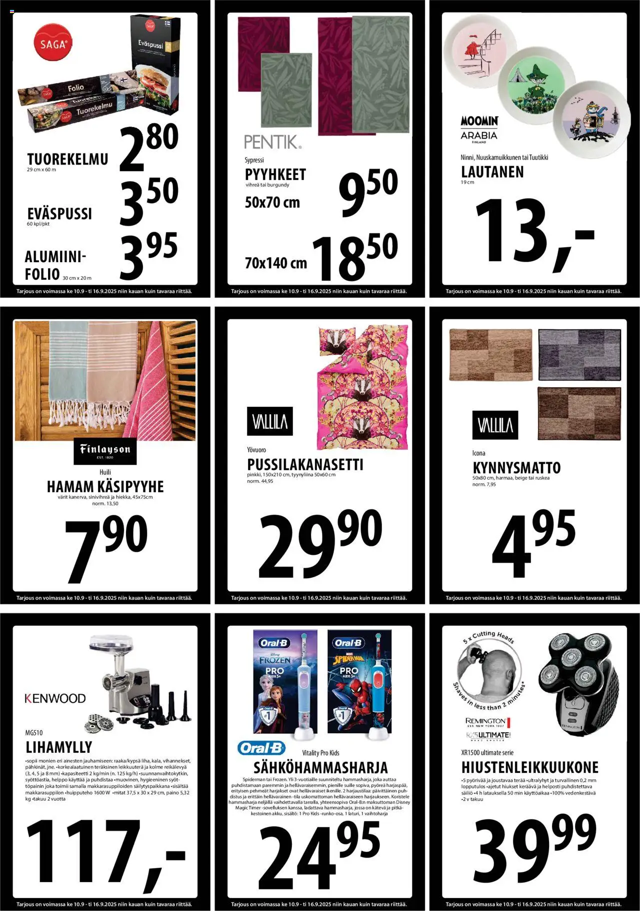 Tuuri tarjoukset – voimassa 10.09.2025 alkaen | Sivu: 11 | Tuotteet: Sähköhammasharja, Hammasharja, Kynnysmatto, Lautanen