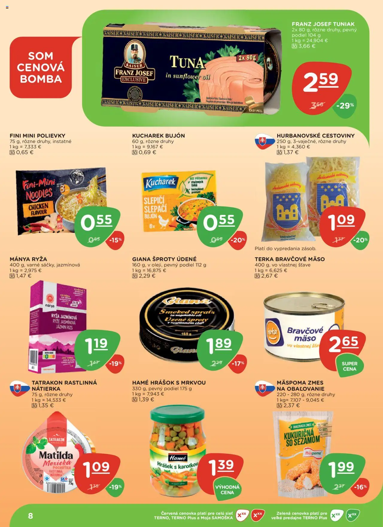 Terno leták │ platný od 10.07.2025 | Strana: 8 | Produkty: Tuniak, Bujón, Ryža, Hrášok
