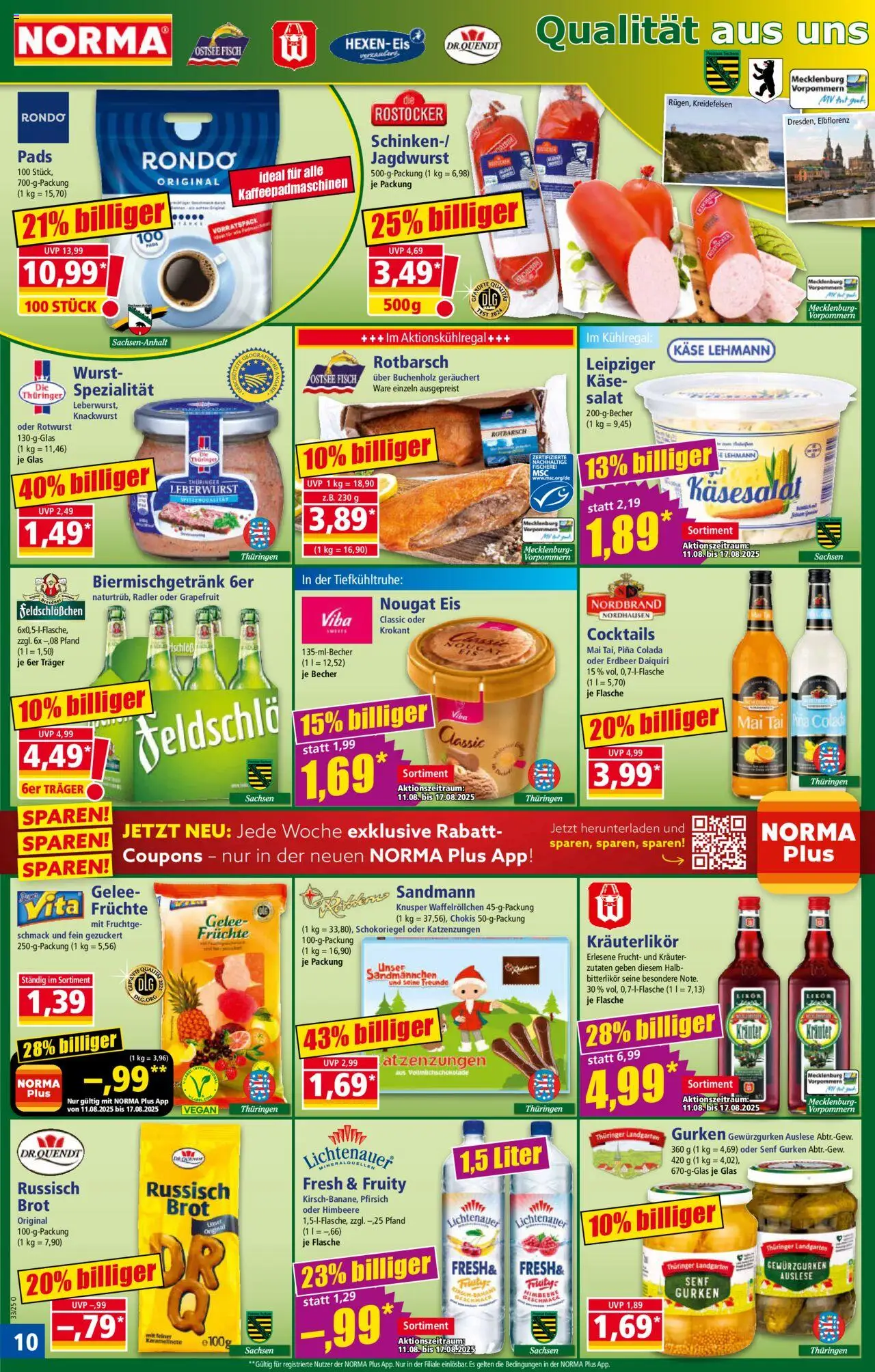 Norma Prospekt 	 - gültig ab dem 11.08.2025 | Seite: 10 | Produkte: Fisch, Radler, Gurken, Salat