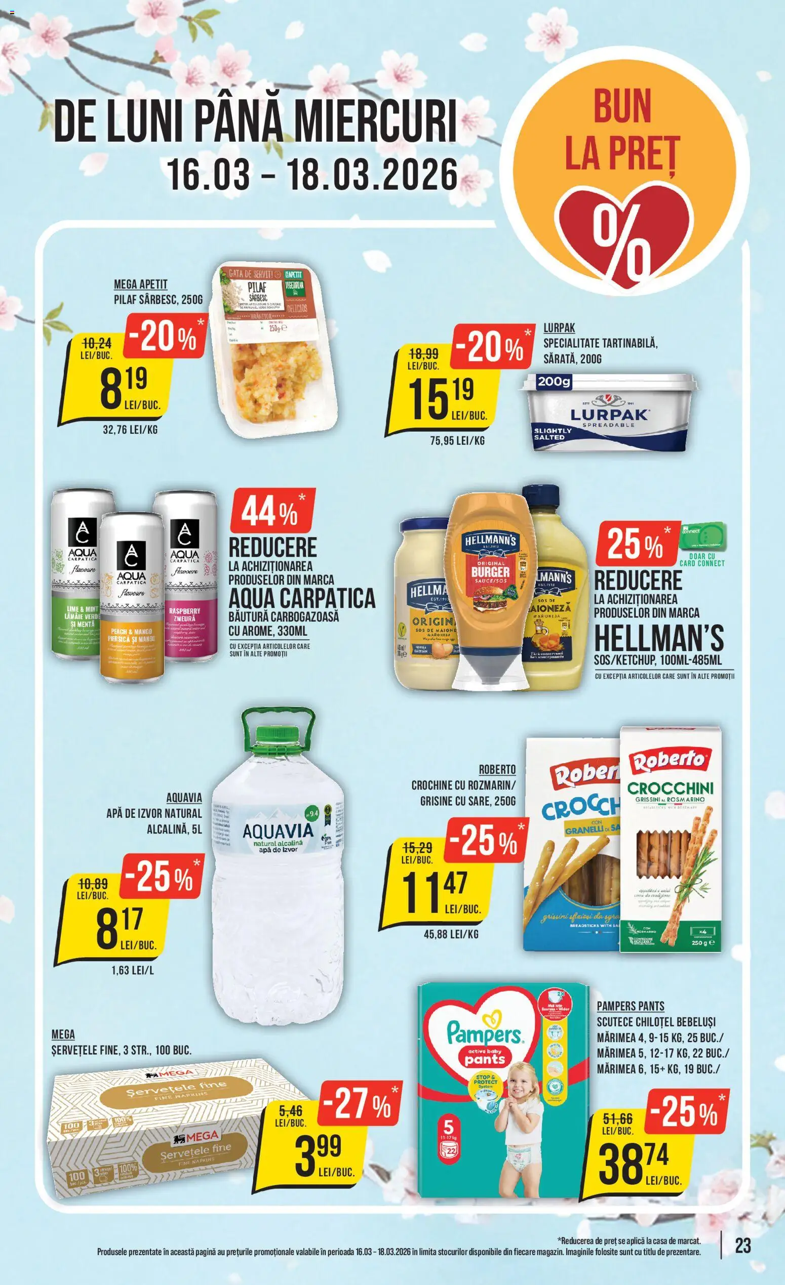 Noul catalog Mega Image – valabil de la 12.03.2026 | Pagină: 23 | Produse: Zmeură, Kalem ucu, Scutece, Sos