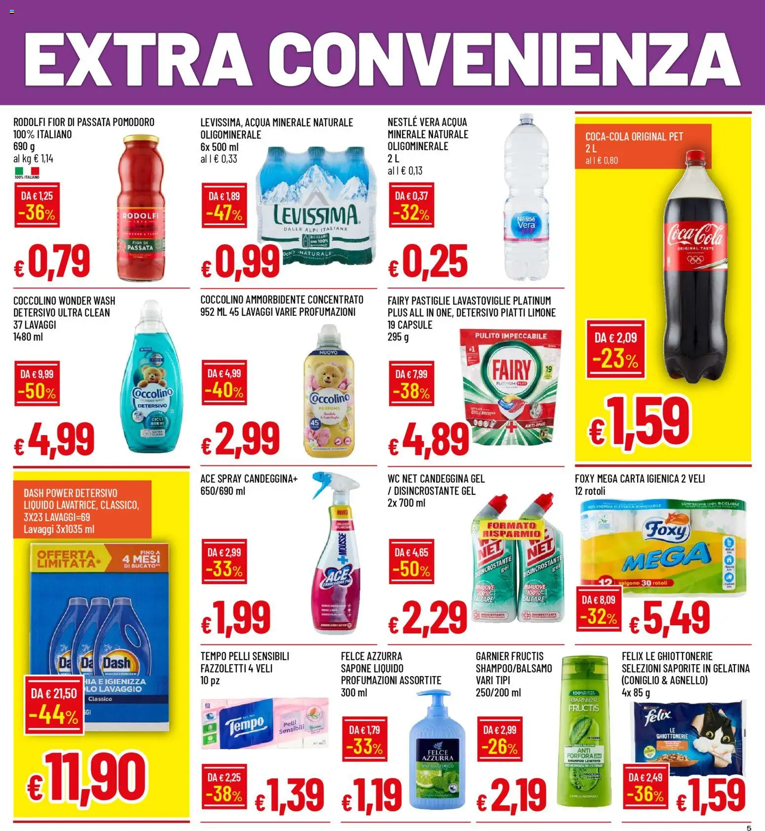 Volantino Famila del 12.03.2026 | Pagina: 5 | Prodotti: Candeggina, Acqua minerale, Agnello, Coca Cola