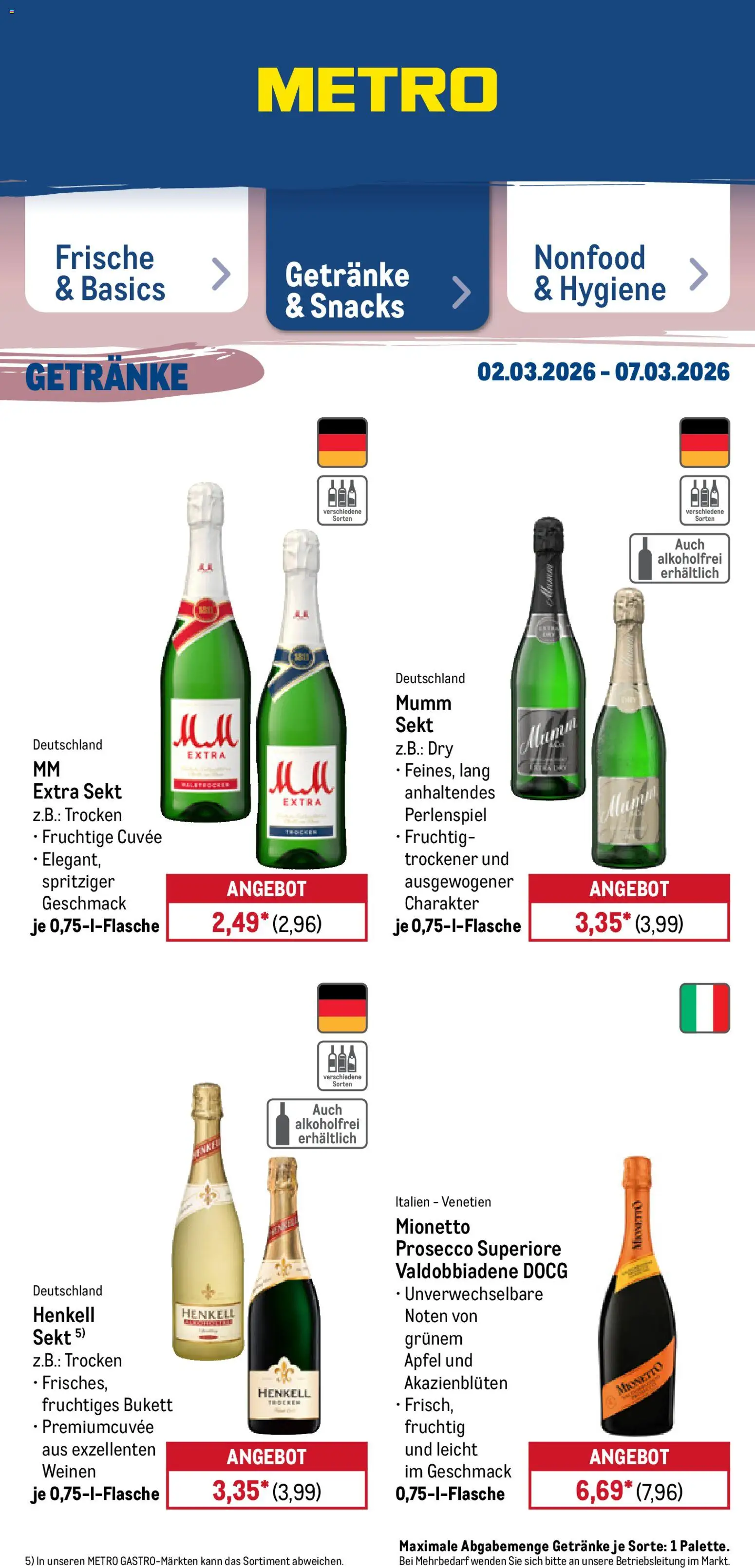 Metro Prospekt 	 – gültig ab 02.03.2026 | Seite: 38 | Produkte: Mumm sekt, Sekt, Äpfel, Prosecco