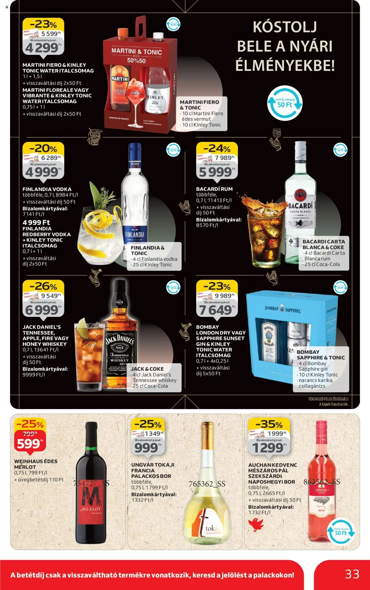 Auchan akciós ujság - amely érvényes a következő dátumtól: 28.08.2025 | Oldal: 33 | Termékek: Martini fiero, Bacardi, Rum, Gin