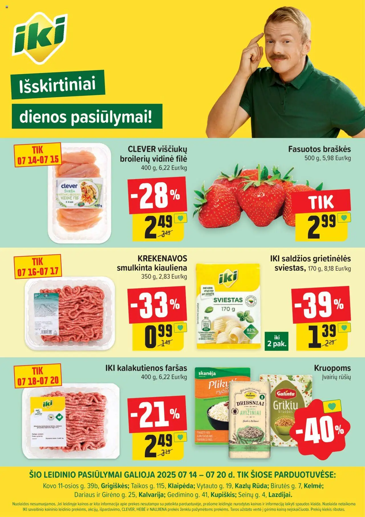 IKI - Leidinys - Specialūs pasiūlymai IKI parduotuvės klientams│galioja nuo 14.07.2025 | Puslapis: 1 | Prekių: Kruopos, Sviestas, Braškės, Dribsniai