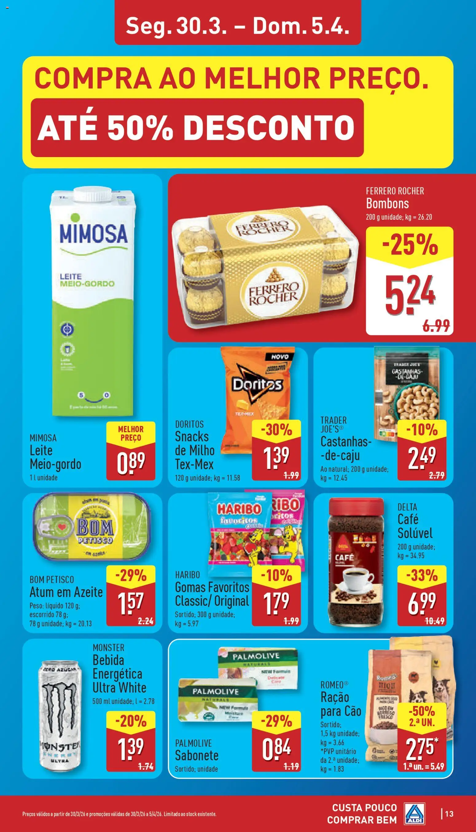 Aldi folheto │ válido de 30.03.2026 | Página: 13 | Produtos: Atum, Azeite, Ferrero rocher, Café