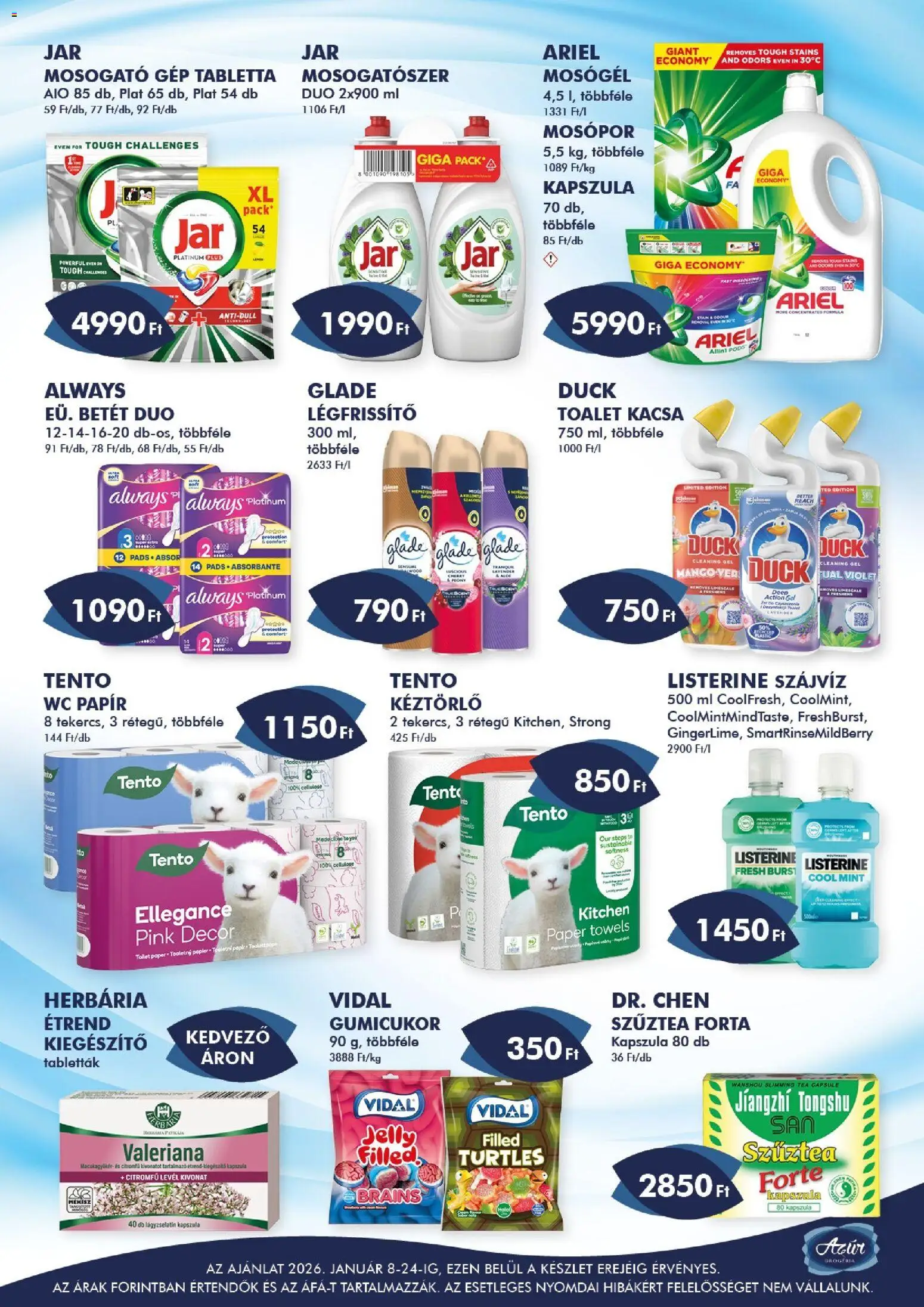 Azur akciós ujság - amely érvényes a következő dátumtól: 08.01.2026 | Oldal: 3 | Termékek: Ariel, Gumicukor, Mosógél, Szájvíz
