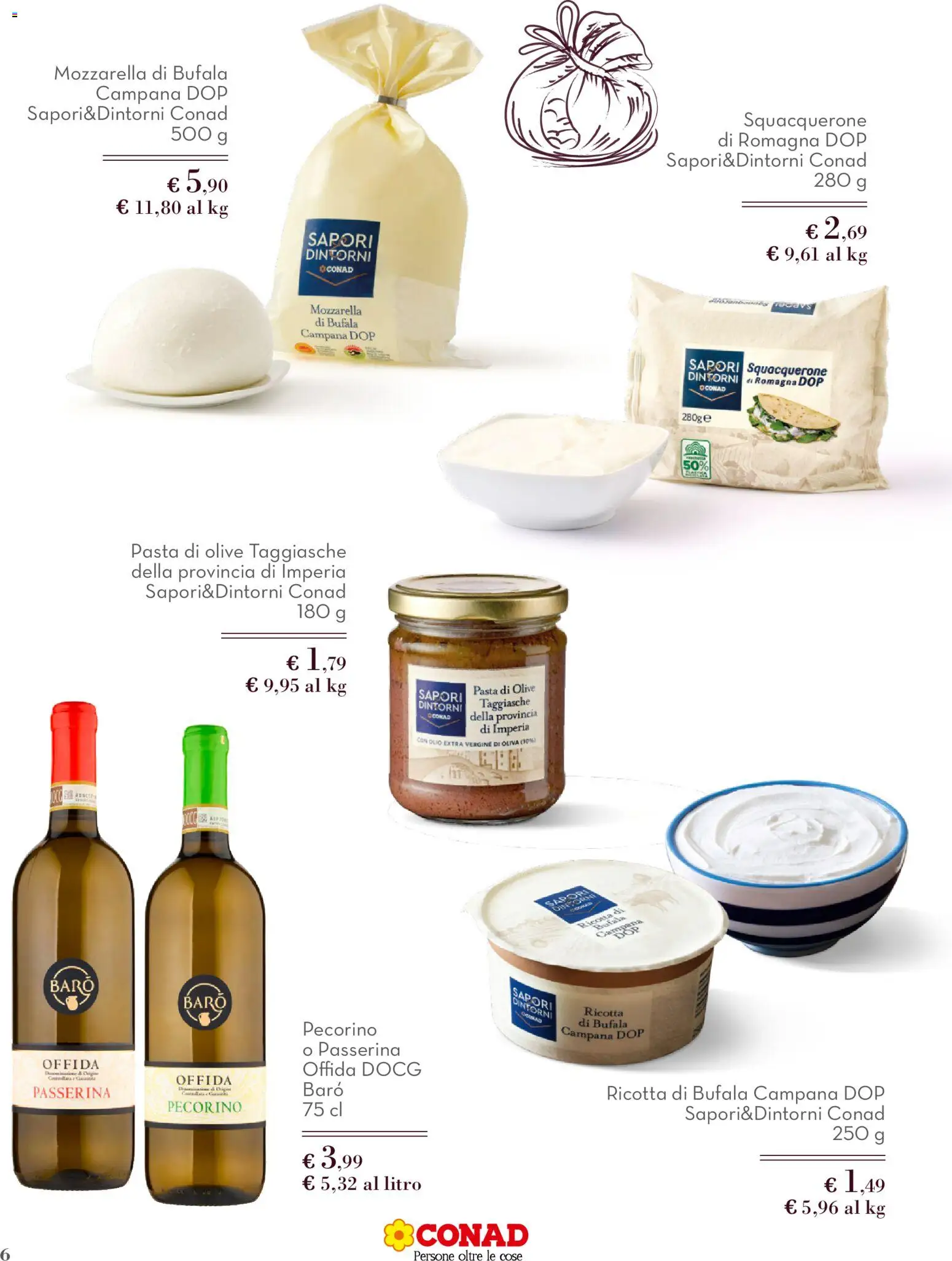 Volantino Conad del 01.12.2025 | Pagina: 6 | Prodotti: Mozzarella, Olio, Olive, Olio extra vergine