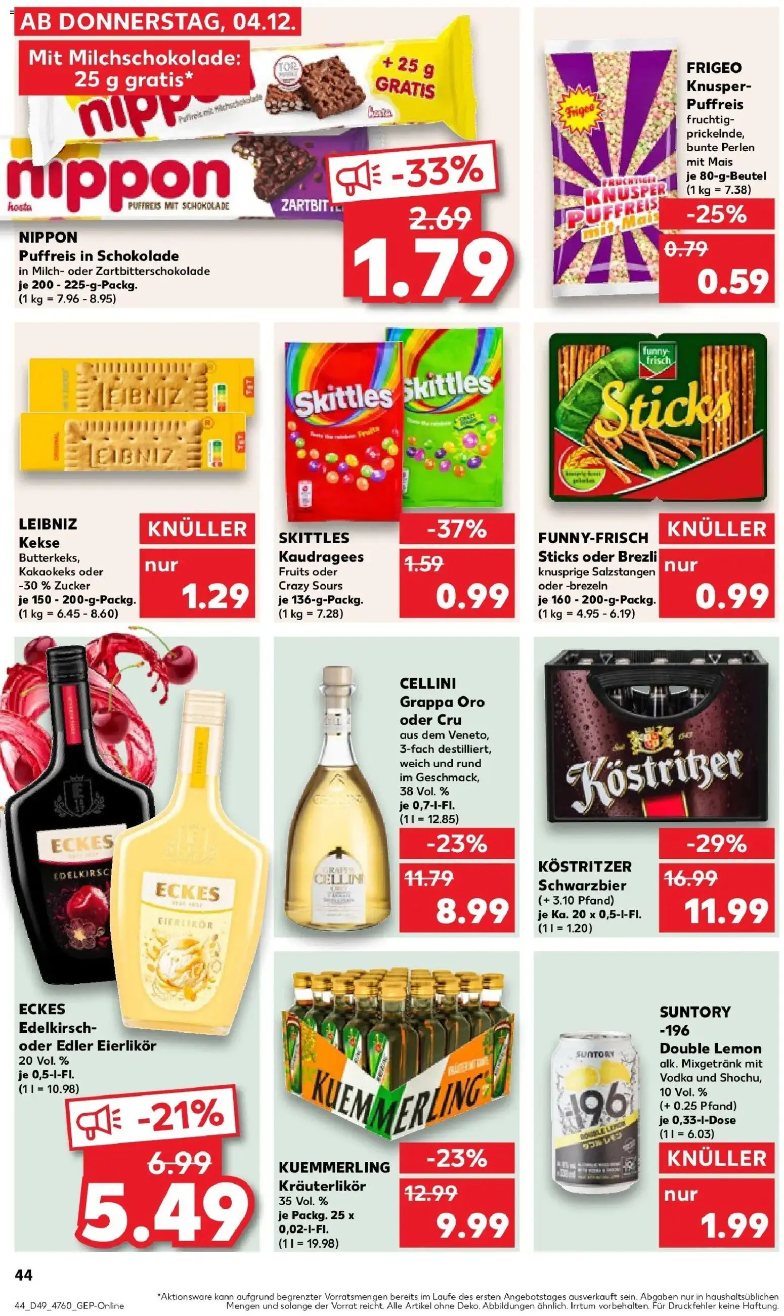 Kaufland prospekt Cloppenburg	 – gültig ab 08.12.2025 | Seite: 44 | Produkte: Schokolade, Funny frisch, Kuemmerling, Vodka