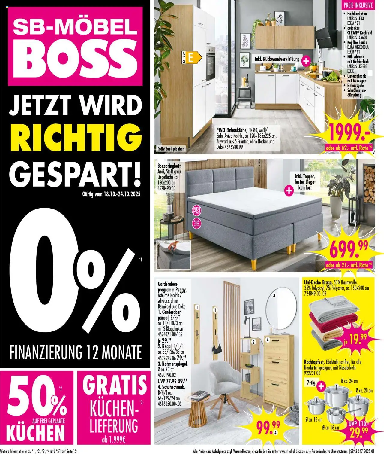 SB Möbel Boss Prospekt Neubrandenburg – gültig ab 18.10.2025 | Seite: 1 | Produkte: Hocker, Liege, Kochfeld, Kuchen