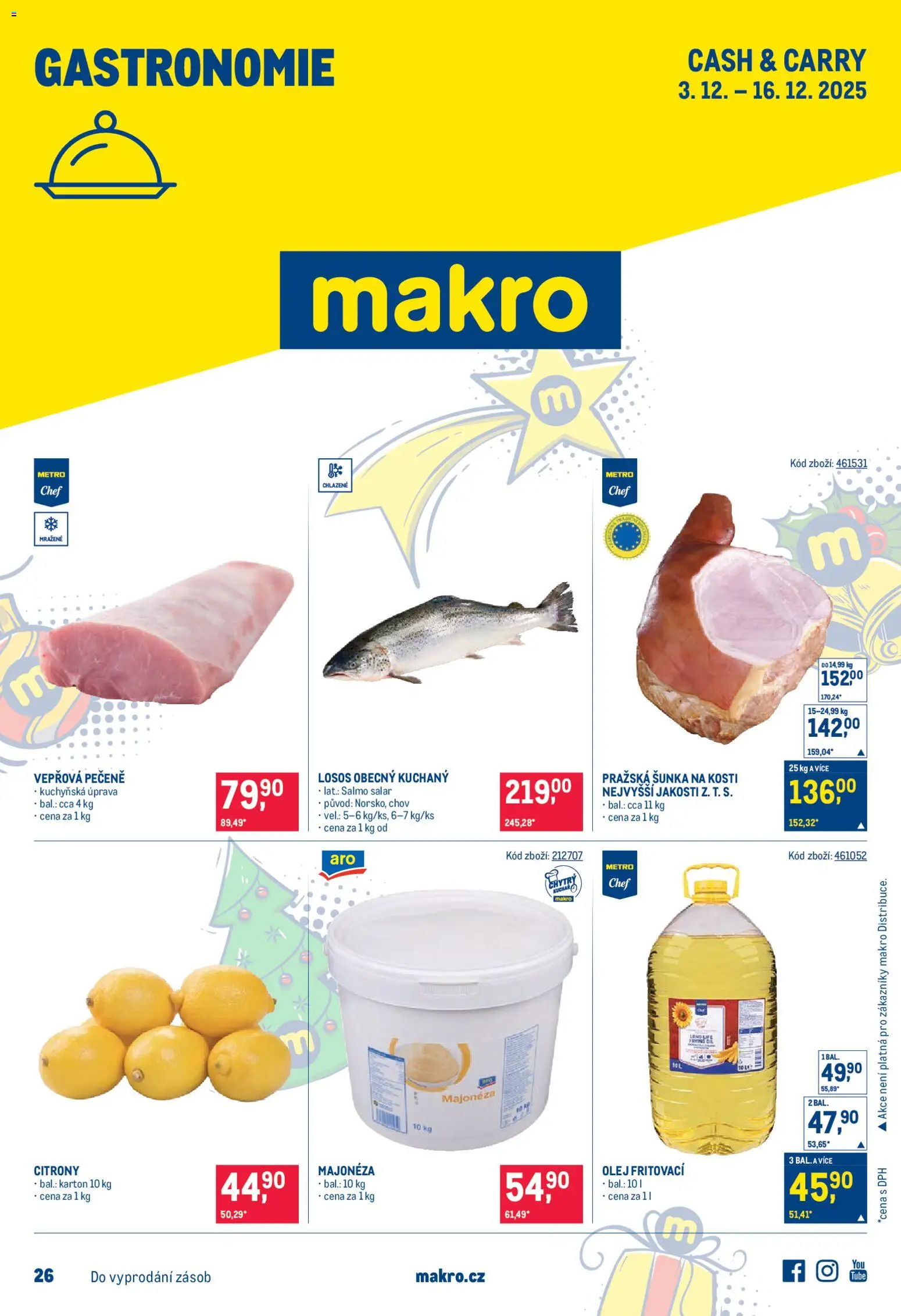 Makro leták - Gastronomie od 03.12.2025 | Strana: 1 | Produkty: Vepřová pečeně, Šunka, Pražská šunka, Losos