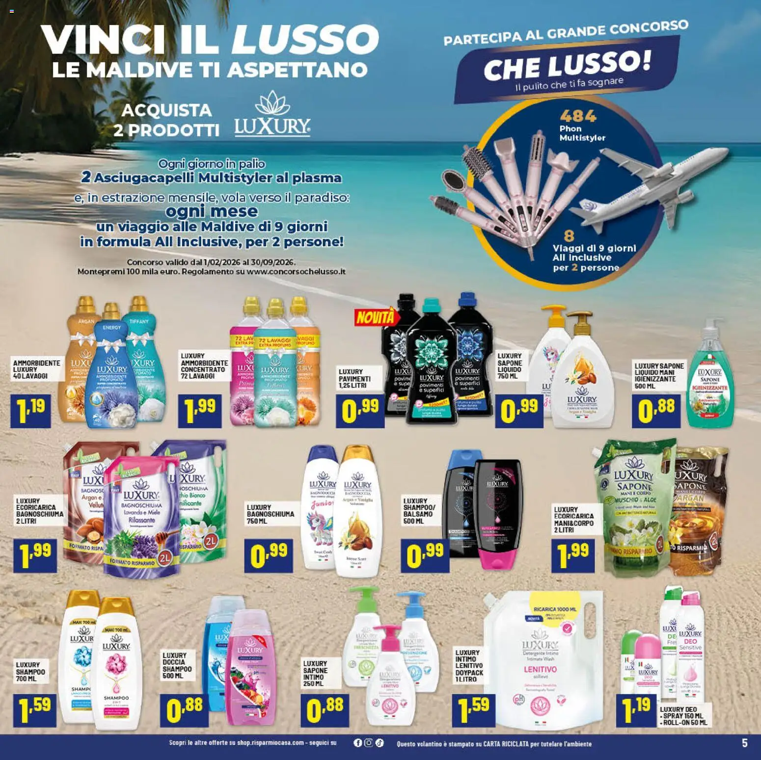 Volantino RisparmioCasa del 26.02.2026 | Pagina: 5 | Prodotti: Ammorbidente, Intimo, Lavanda, Asciugacapelli