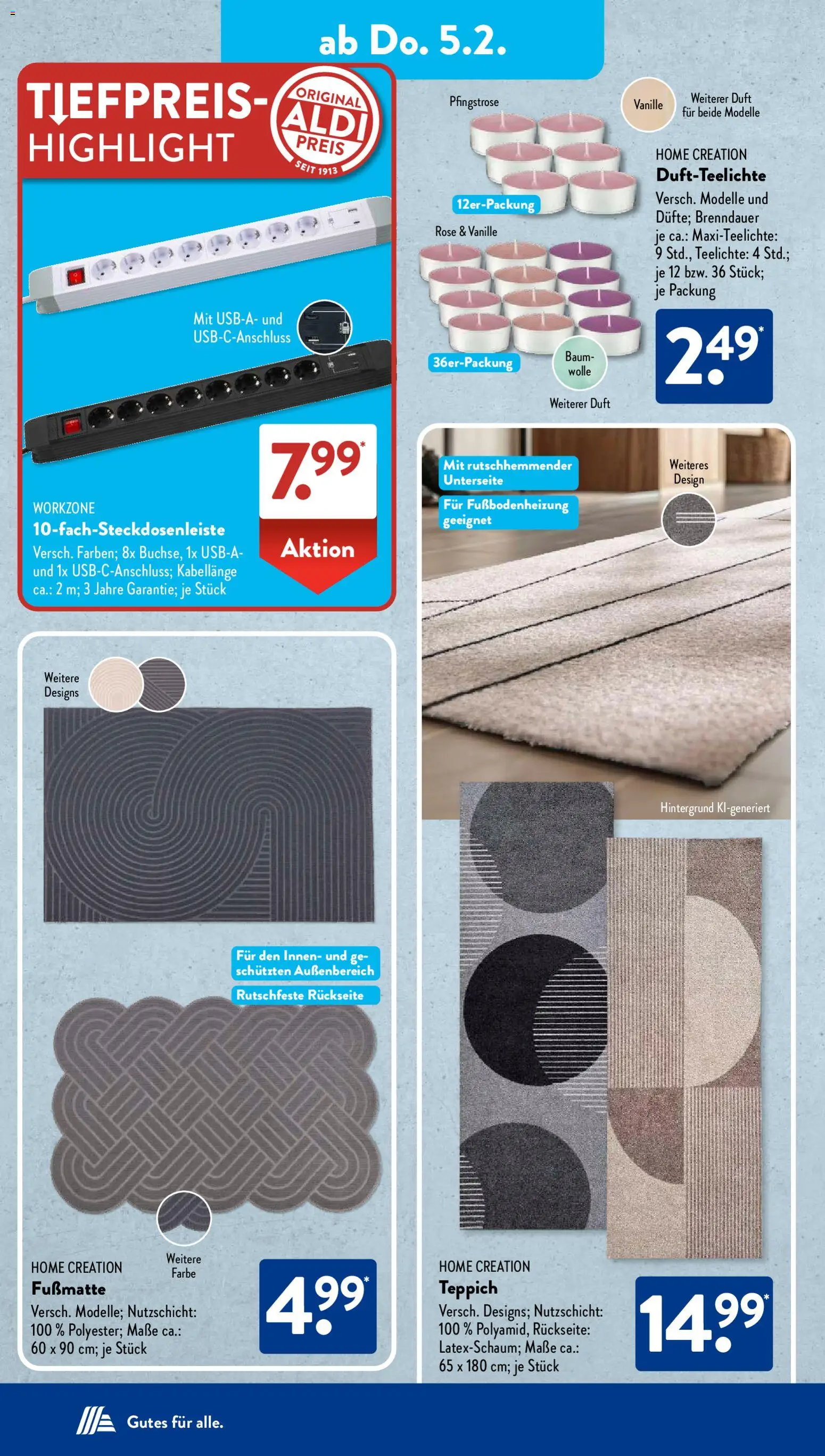 Aldi Süd Prospekt 	 – gültig ab 02.02.2026 | Seite: 8 | Produkte: Teppich, Duft, Fußmatte, Home creation