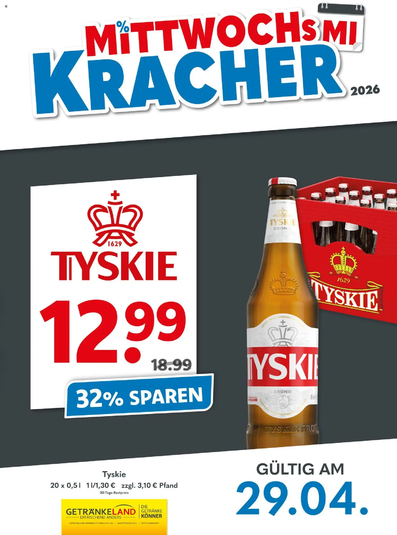 Getränkeland Mittwochs Kracher – gültig ab 29.04.2026 | Seite: 1 | Produkte: Tyskie