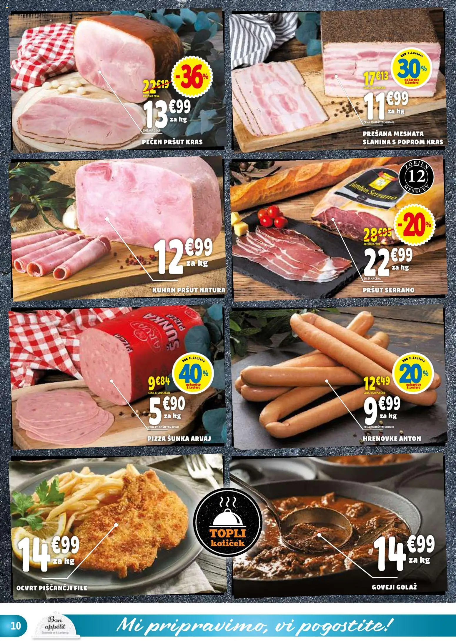 Novi E.leclerc katalog ponudbe – veljaven od 21.01.2026 | Stran: 10 | Izdelki: Hrenovke, Pršut, Slanina, Sunka